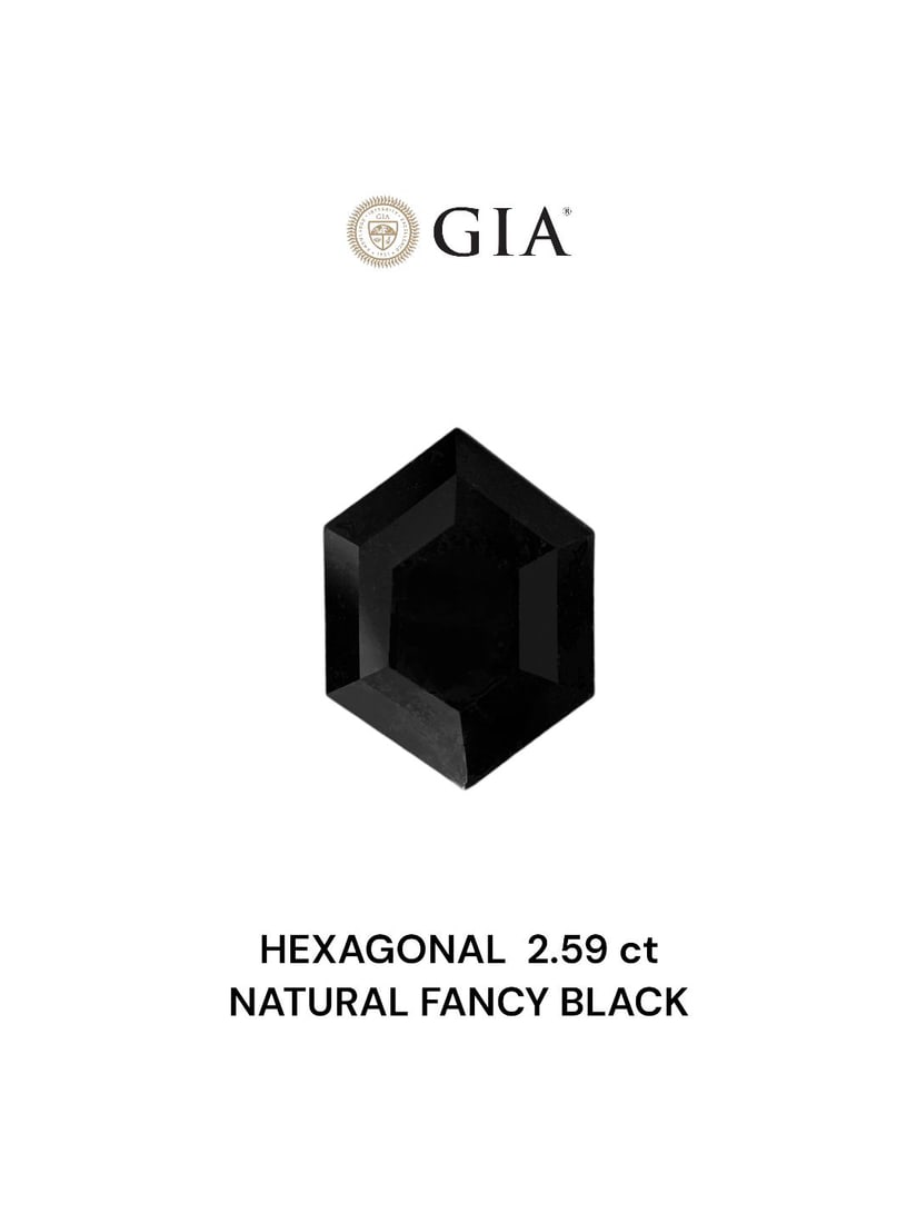 GIA Hexagonal 2.59ct Fancy Black VVS2 - Loose Natural Diamond: GIA Hexagonal 2.59ct Fancy Black VVS2 - Loose Natural Diamond GIA certified, this 2.59ct Fancy Black diamond boasts exceptional clarity and polish, with a VVS2 clarity grade and EX polish. Its EX symm