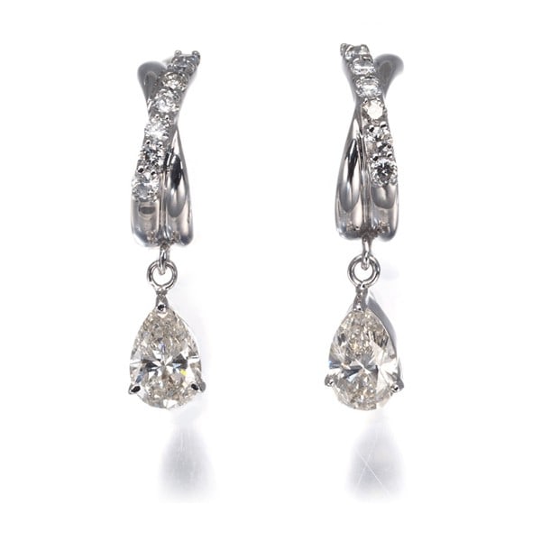 Diamond 0.41Ct/0.10Ct Half Hoop Drop Earrings 18K 750 White Gold: Diamond 0.41Ct/0.10Ct Half Hoop Drop Earrings 18K 750 White Gold Diamond 0.41Ct/0.10Ct Half Hoop Drop Earrings 18K 750 White GoldMade from 18k white gold, these elegant earrings feature a natural