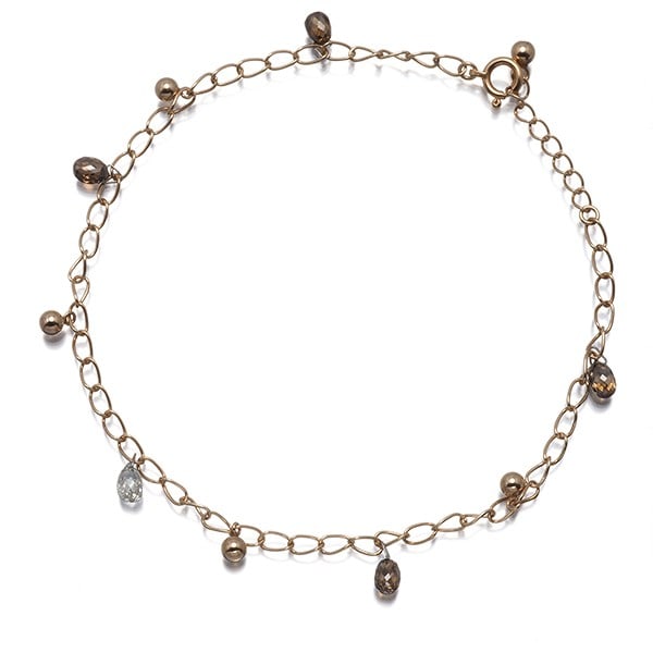 Brown & Clear Diamond 1.36Ct/0.35Ct Briolette-Cut Bracelet 18K 750 Rose Gold: Brown & Clear Diamond 1.36Ct/0.35Ct Briolette-Cut Bracelet 18K 750 Rose Gold This 18k rose gold briolette-cut bracelet showcases two stunning diamonds, a brown 1.36ct stone and a clear 0.35ct stone,