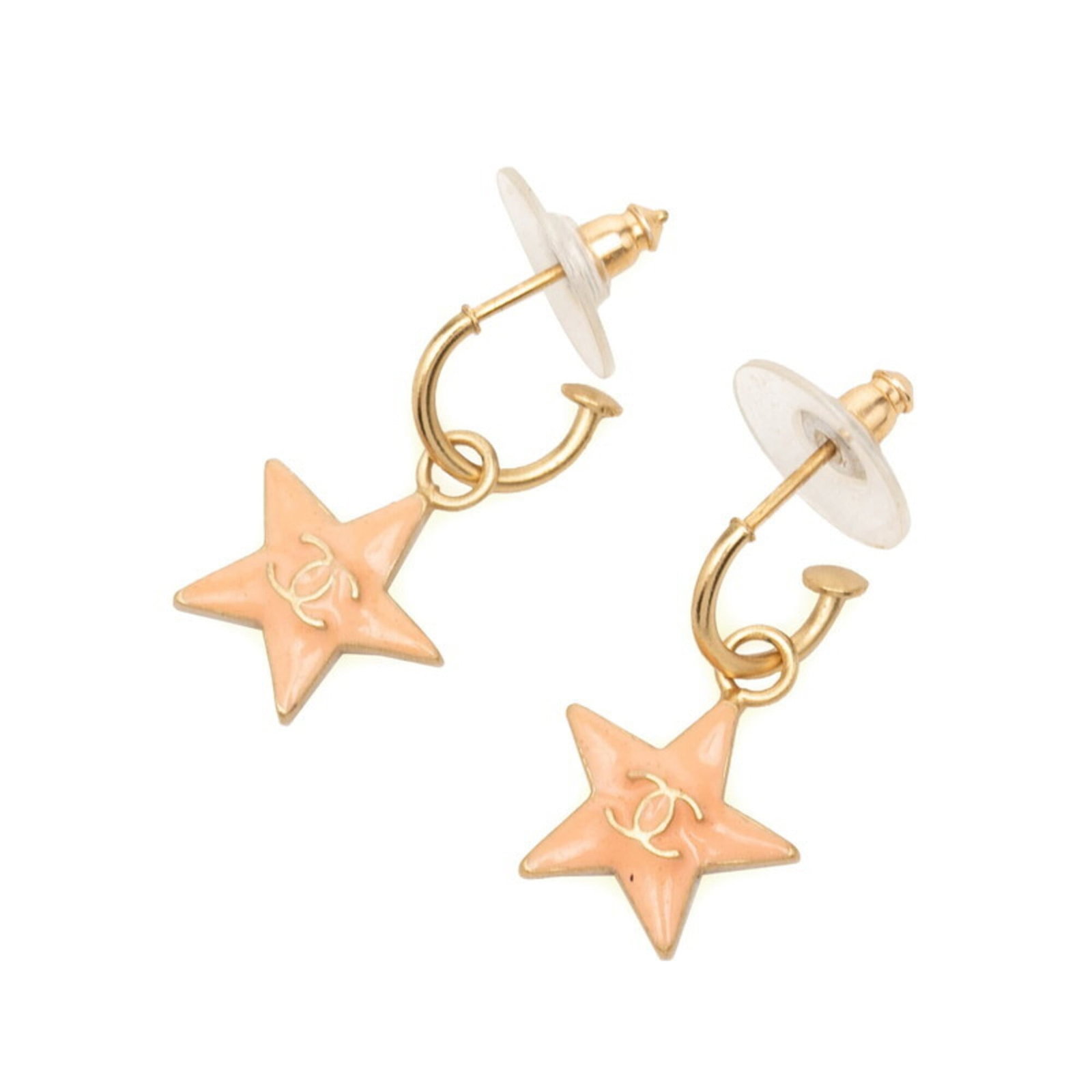 CHANEL Stud Earrings Enamel Gold Plating: CHANEL Stud Earrings Enamel Gold Plating Stud earrings with enamel and gold plating details, featuring a beige, gold, and pink color scheme. Made from enamel and gold plating, these earrings have a cl