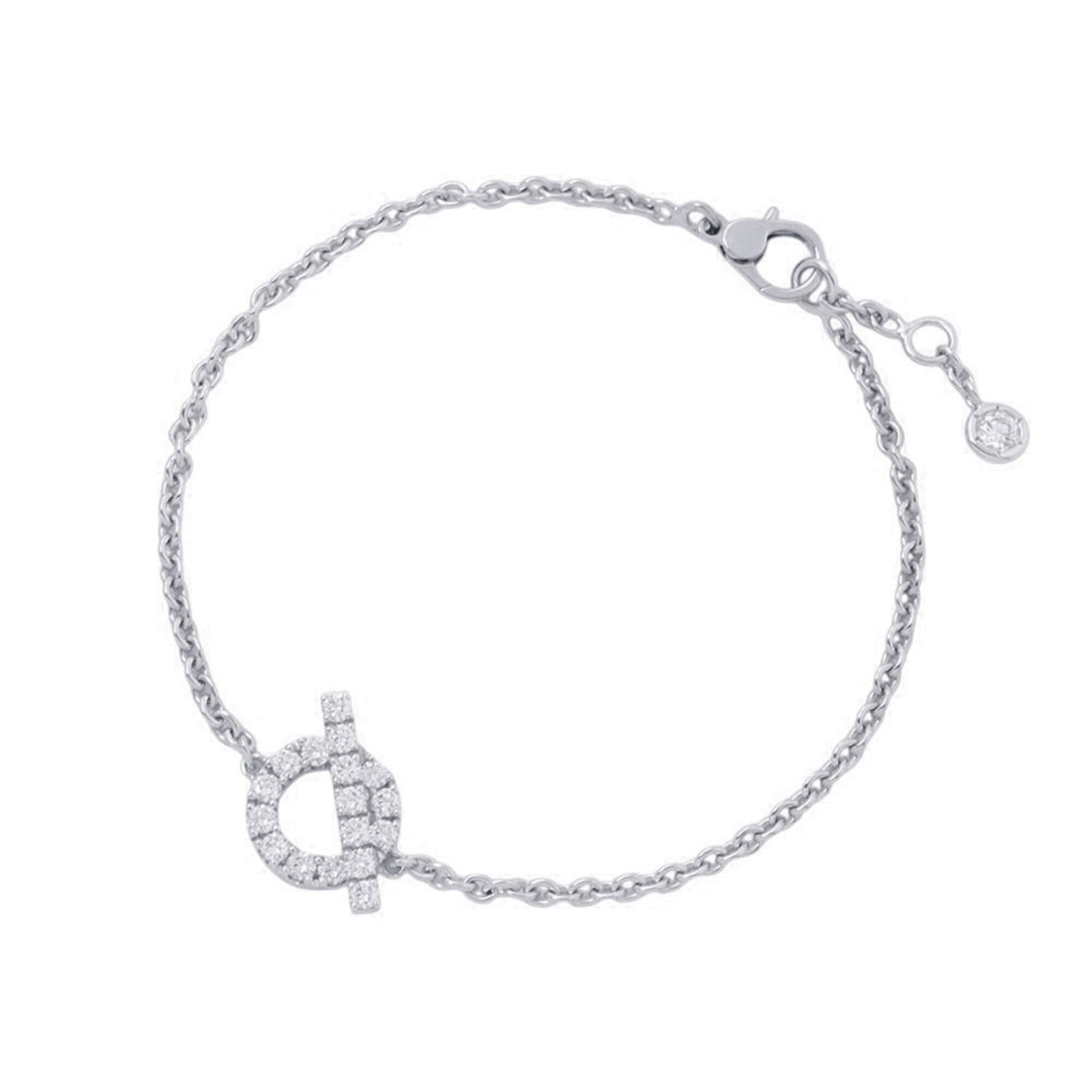 HERMES Charm Bracelet White Gold (18K): HERMES Charm Bracelet White Gold (18K) White gold (18K) charm bracelet from Hermes, featuring a diamond stone, and measuring 16cm in length. This 16cm charm bracelet is in like new condition, with onl