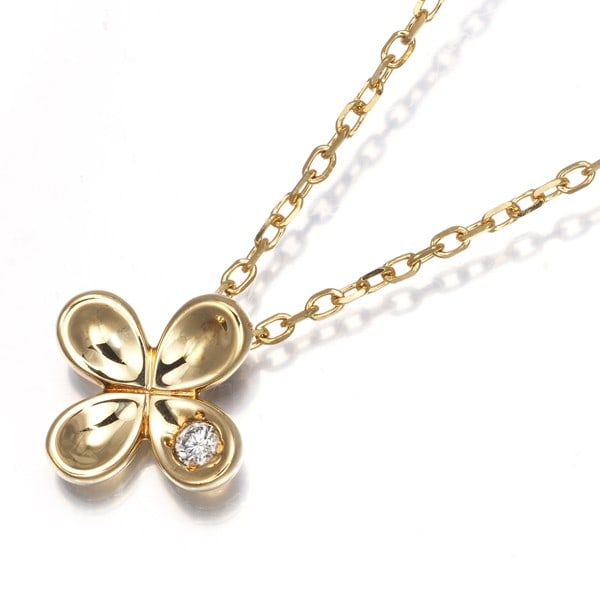 Mikimoto Necklace Diamond 0.02Ct Flower 18K 750 Yellow Gold: Mikimoto Necklace Diamond 0.02Ct Flower 18K 750 Yellow Gold 18k yellow gold pendant features a 0.02ct diamond, set in a delicate necklace with a 40cm chain. The pendant measures 10.5 x 10.3mm, adding 