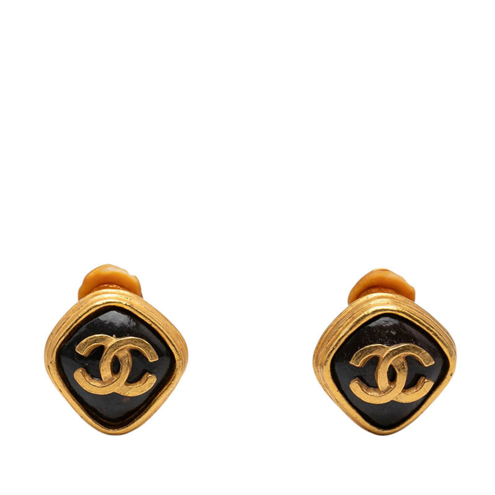 CHANEL Clip Earrings Gold Plating: CHANEL Clip Earrings Gold Plating Gold plating adds a touch of luxury to these iconic CHANEL clip earrings, now available at a fraction of the original price. With visible wear and minor scratches,