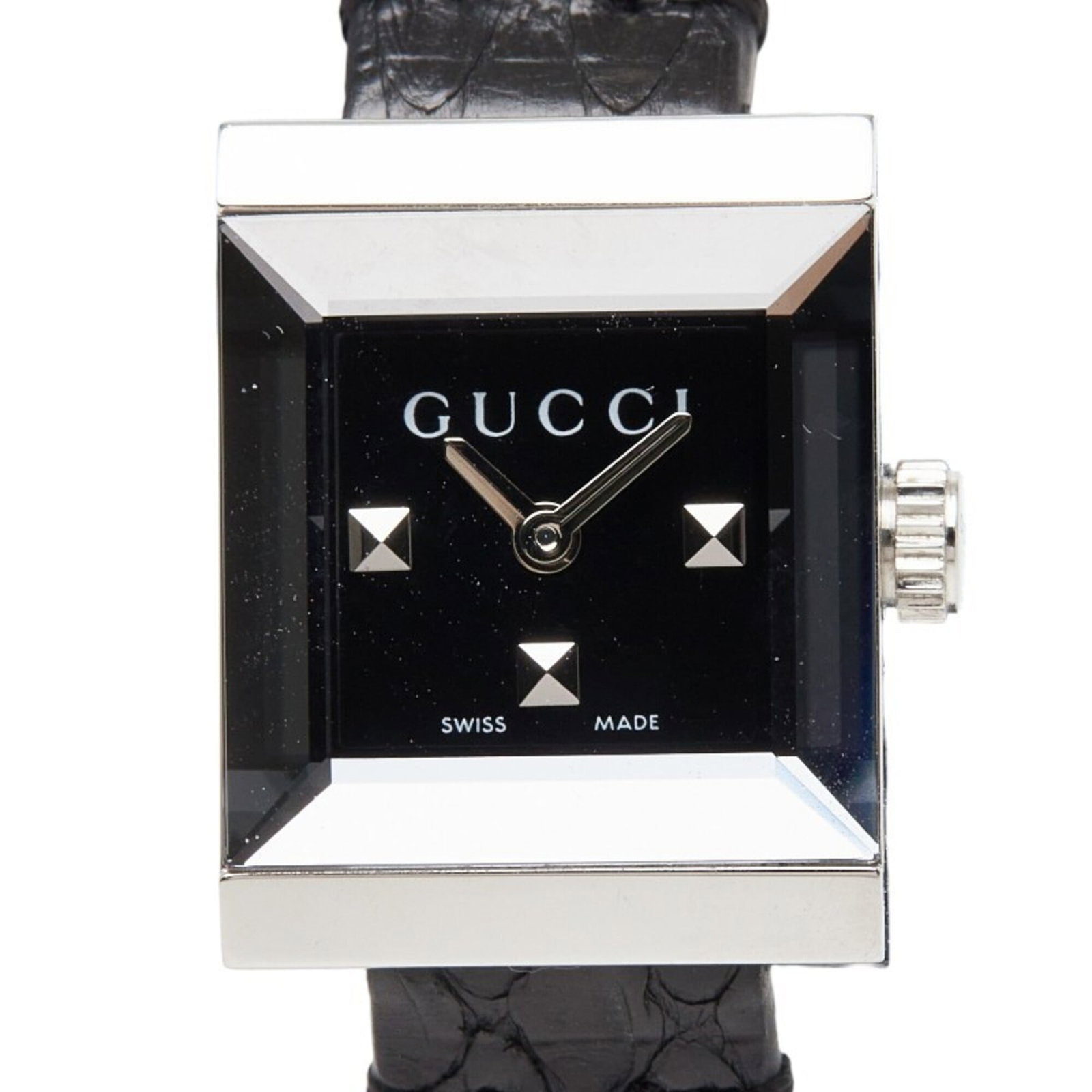 GUCCI Wristwatch Stainless Steel: GUCCI Wristwatch Stainless Steel Stainless steel case and black leather band make this Gucci wristwatch a sleek and sophisticated accessory. The quartz movement ensures reliable timekeeping, while the