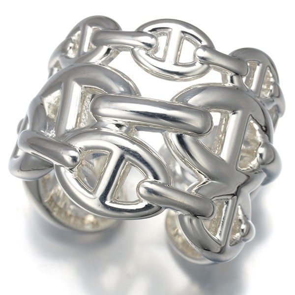 Hermes Ring Chaine D'Ancre Enchaine Gm Eu54 925 Sterling Silver: Hermes Ring Chaine D'Ancre Enchaine Gm Eu54 925 Sterling Silver Sterling silver ring featuring a classic Chaine d'Ancre design, showcasing a timeless and elegant look. Made from 925 sterling silver,