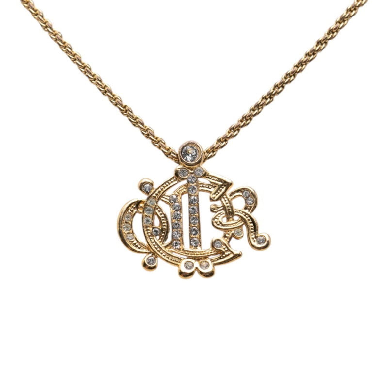CHRISTIAN DIOR Gold Plating Rhinestone: CHRISTIAN DIOR Gold Plating Rhinestone Gold Plating Rhinestone Pendant Necklace by Christian Dior. This 45cm gold plating necklace features a 25.8mm x 28mm rhinestone pendant, adding a touch of