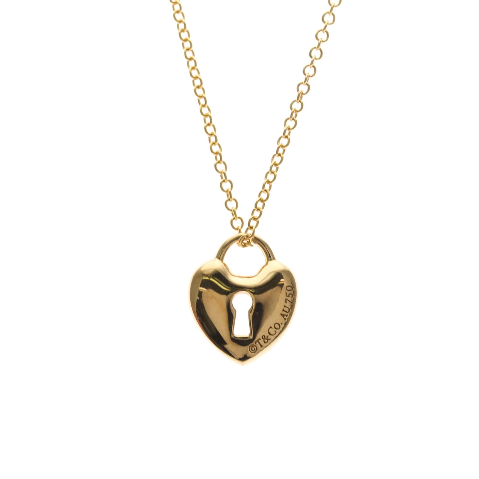 TIFFANY Pink Gold (18K): TIFFANY Pink Gold (18K) Pink gold (18K) Tiffany Mini Lock Heart Necklace. This 41.5 cm pendant necklace features a 11.3mm x 9.4mm pink gold pendant with a weight of 10g, set in a gently used necklace