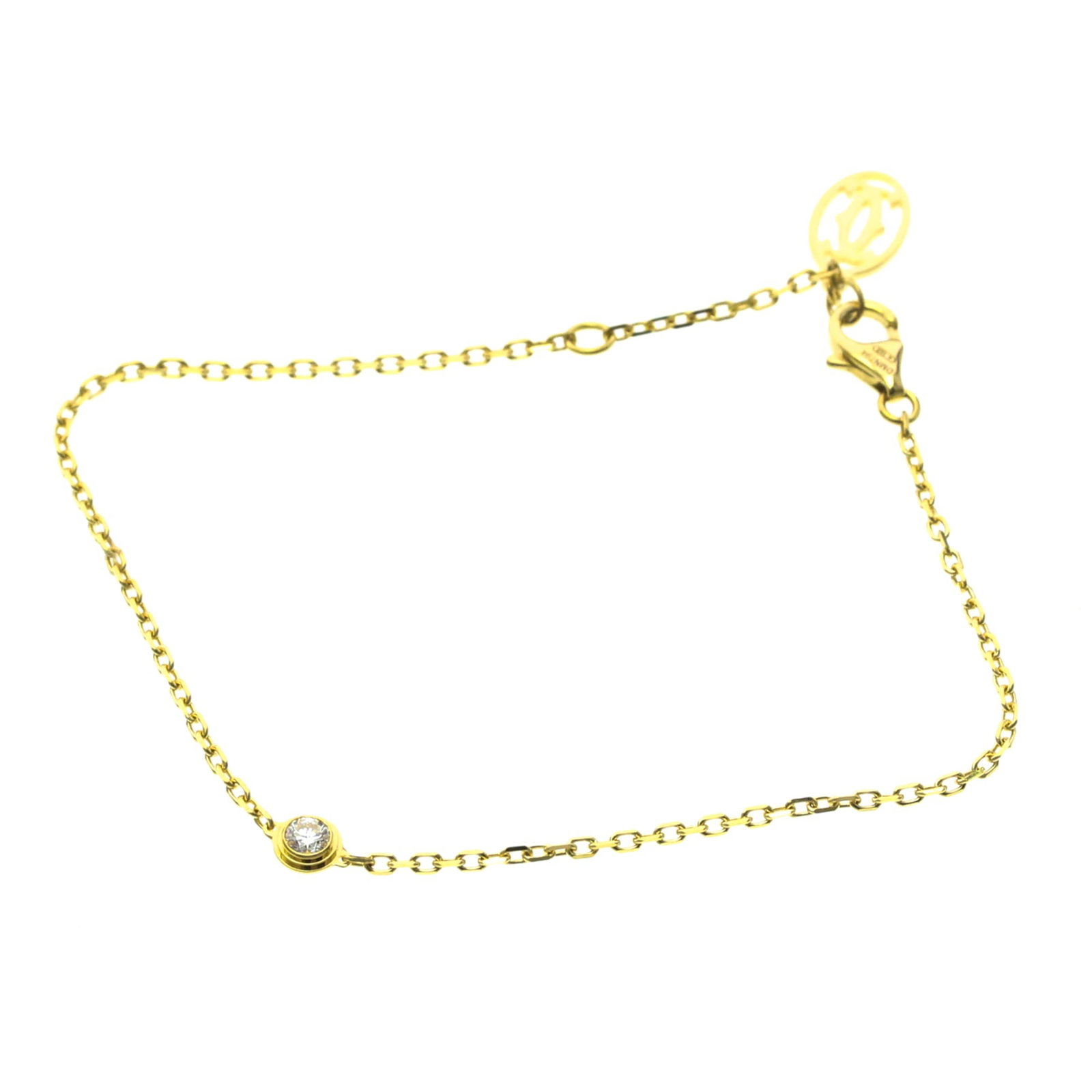 CARTIER Charm Bracelet Yellow Gold (18K): CARTIER Charm Bracelet Yellow Gold (18K) Damour Charm Bracelet in 18K Yellow Gold. This elegant Cartier bracelet features a diamond-set design, measuring 16cm-17.5cm in length. Gently used with minor