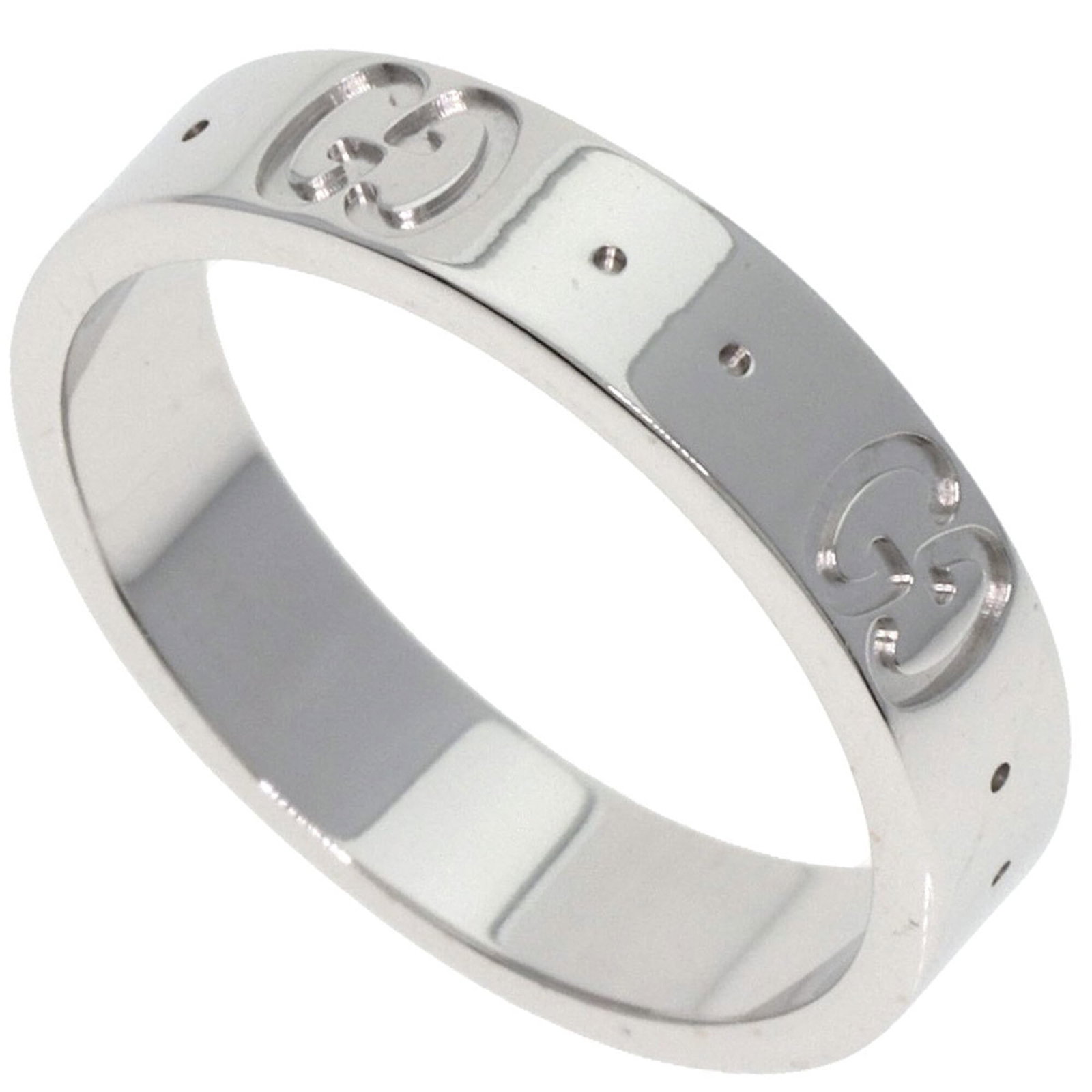 GUCCI Band Ring White Gold (18K): GUCCI Band Ring White Gold (18K) White gold band ring from Gucci's Icon line, crafted in 18K. This gently used ring features minor scratches and light marks, but remains in very good condition. Weighi