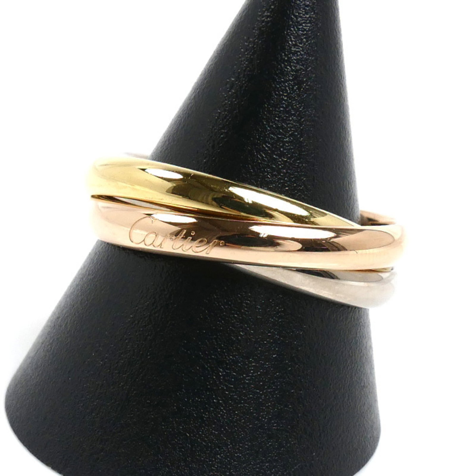 CARTIER Band Ring Pink Gold (18K) White Gold (18K) Yellow Gold (18K): CARTIER Band Ring Pink Gold (18K) White Gold (18K) Yellow Gold (18K) Pink gold, white gold, and yellow gold come together in this elegant Cartier band ring, crafted in 18K purity. Gently used with min