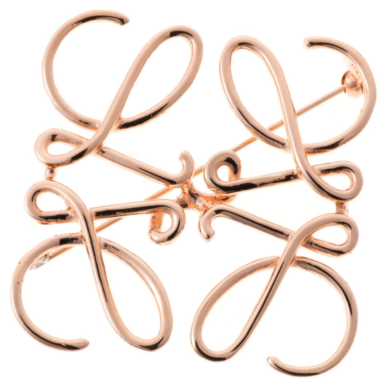 LOEWE Brooch Brass Metal: LOEWE Brooch Brass Metal Rose gold brass metal brooch from LOEWE, Spain, featuring a delicate design with minor signs of wear. The item measures 5cm x 5.2cm x 2.00mm and is in very good condition with