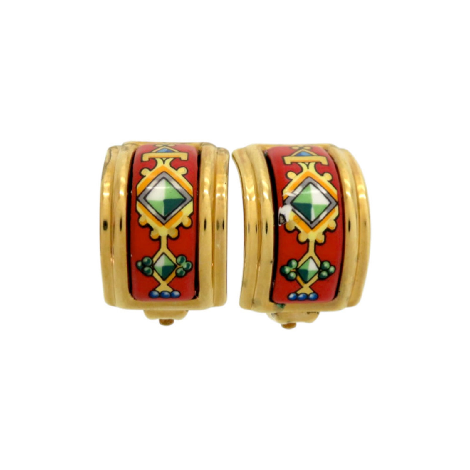 HERMES Clip Earrings Metal: HERMES Clip Earrings Metal Gently used Hermes Clip Earrings in vibrant green, red, and yellow hues, featuring a metal design that adds a touch of elegance to any outfit. The earrings measure 22mm x