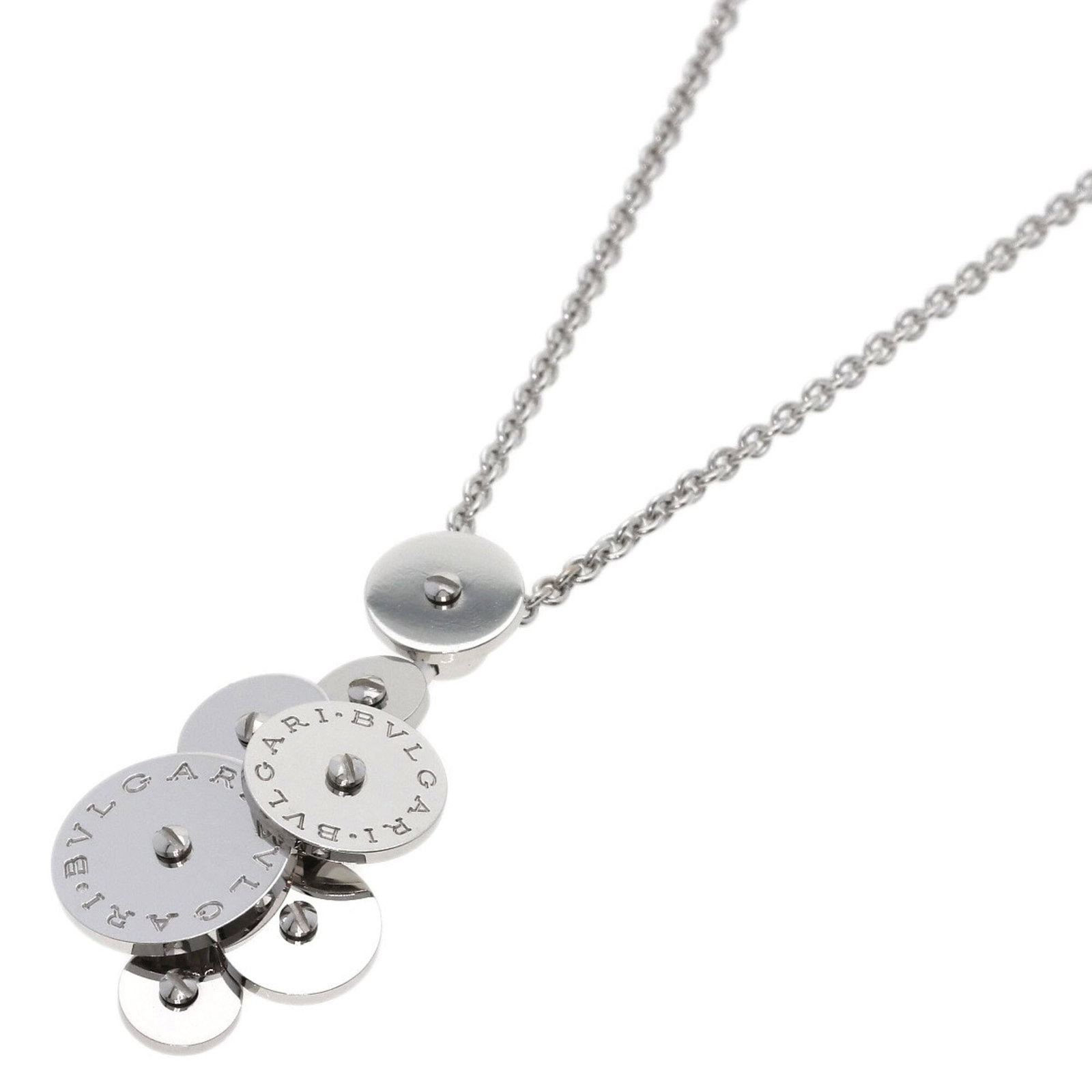 BVLGARI White Gold (18K): BVLGARI White Gold (18K) Bvlgari White Gold Necklace for Women, 18K White Gold, 45 cm Circumference, 33.3mm Pendant. This gently used Bvlgari necklace features a 18K white gold pendant with minor
