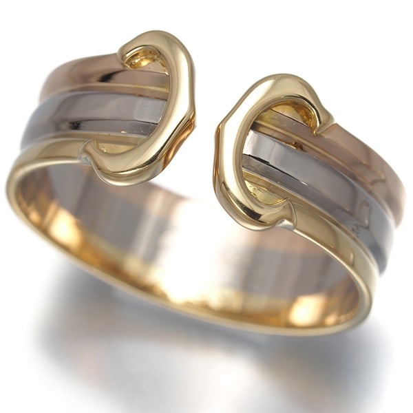 Cartier Ring 2C Double C C2 3Color Sm Eu51 18K Yg/Wg/Rg: Cartier Ring 2C Double C C2 3Color Sm Eu51 18K Yg/Wg/Rg Cartier's Double C de Cartier ring boasts a striking multi-tone gold design, combining 18k yellow, white, and rose gold in a unique 3-color