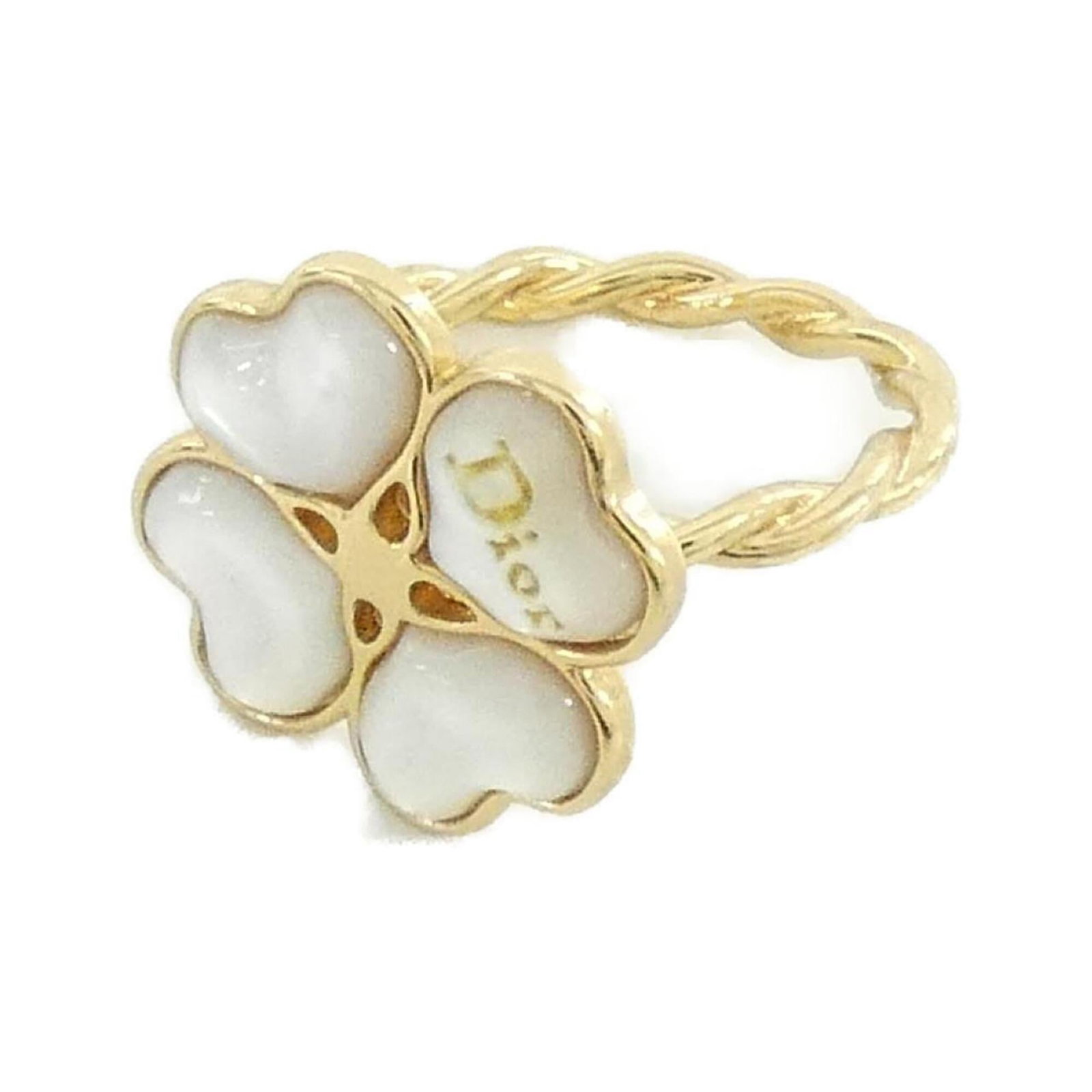 CHRISTIAN DIOR Band Ring Gold White: CHRISTIAN DIOR Band Ring Gold White Gold and white details adorn this elegant Christian Dior band ring, a stylish accessory for everyday wear. The ring features minor signs of wear, including small