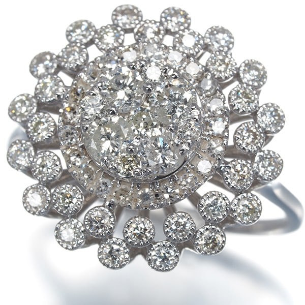 Diamond 1.00Ct Milgrain Flower Ring 18K 750 White Gold (1 of 4)