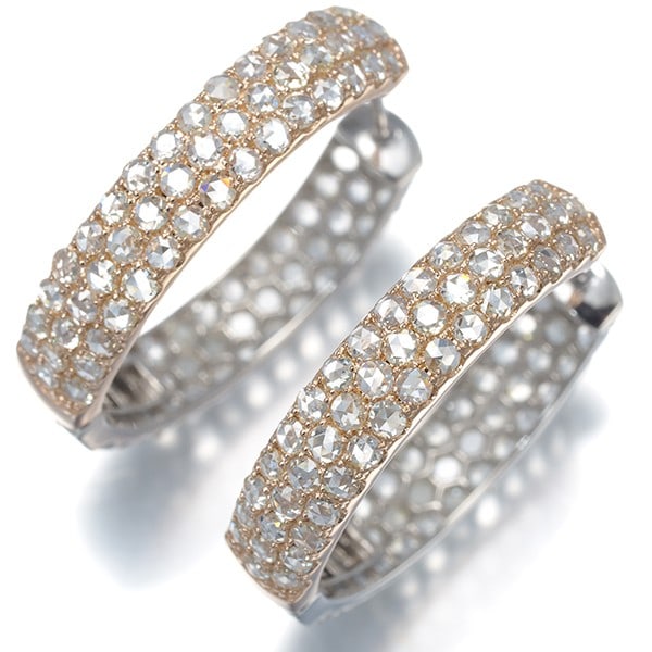 Rose-Cut Diamond 1.27Ct/1.27Ct Hoop Earrings 18K Rg/Pt 950/Pt 900: Rose-Cut Diamond 1.27Ct/1.27Ct Hoop Earrings 18K Rg/Pt 950/Pt 900 Rose-cut diamonds add a touch of elegance to these 18K platinum hoop earrings, featuring a total of 1.27ct of natural beauty. The 950 