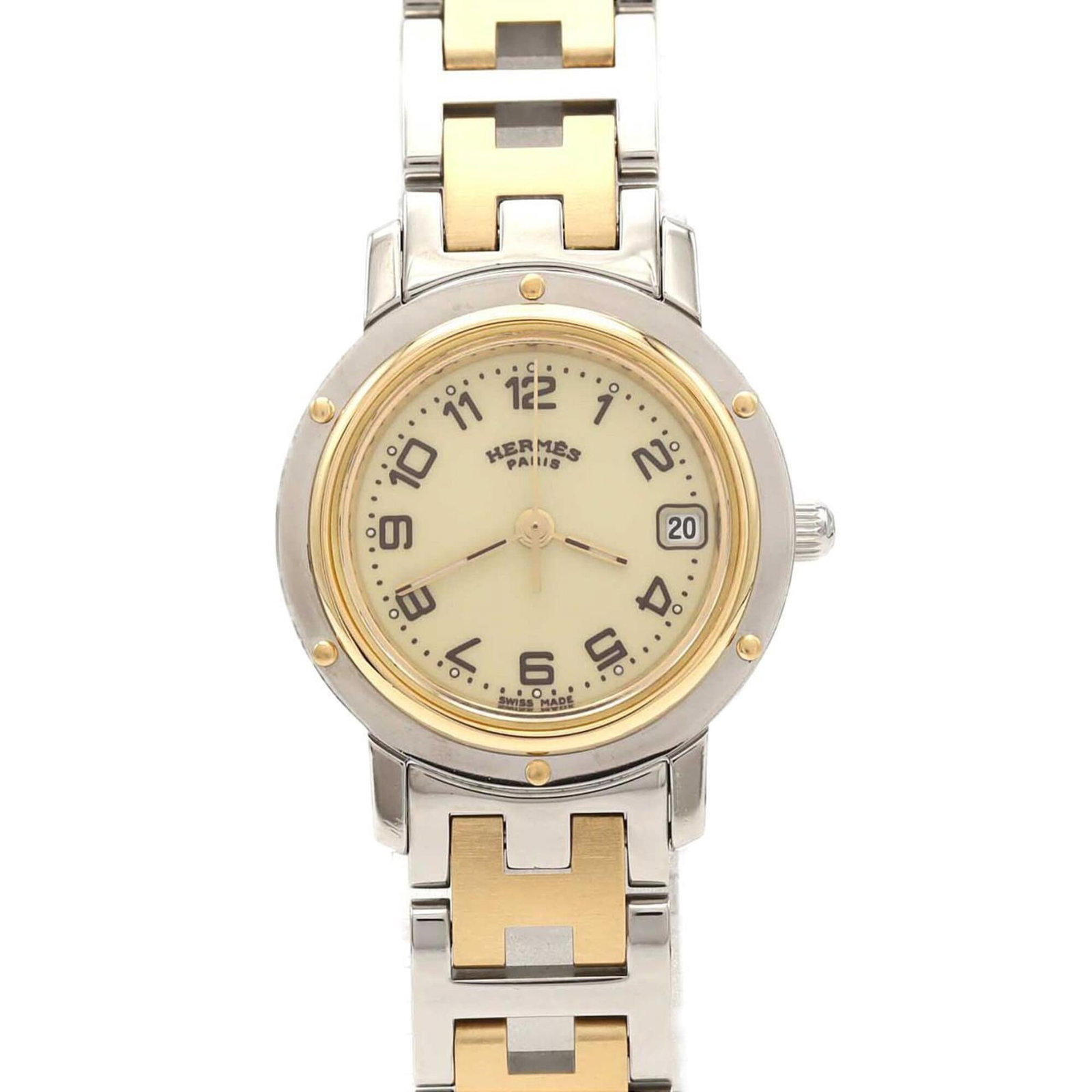 HERMES Wristwatch Gold Plated Stainless Steel: HERMES Wristwatch Gold Plated Stainless Steel Gold plated stainless steel case and band add a touch of sophistication to this elegant 24mm ivory dial watch, featuring a quartz movement for reliable ti
