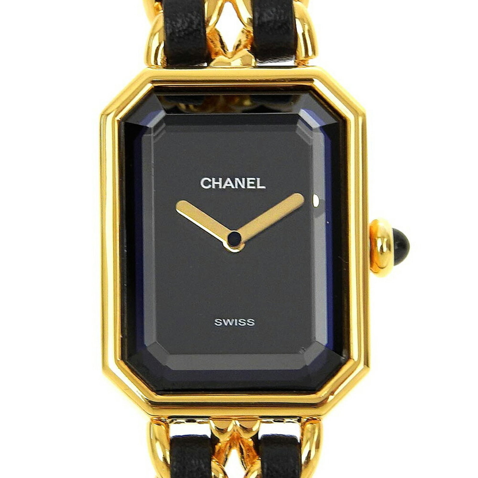 CHANEL Wristwatch Gold Plated: CHANEL Wristwatch Gold Plated Gold plated Chanel wristwatch with a sleek black dial and a comfortable leather band, perfect for everyday wear. The 20mm case is designed to fit a 14cm wrist, and the