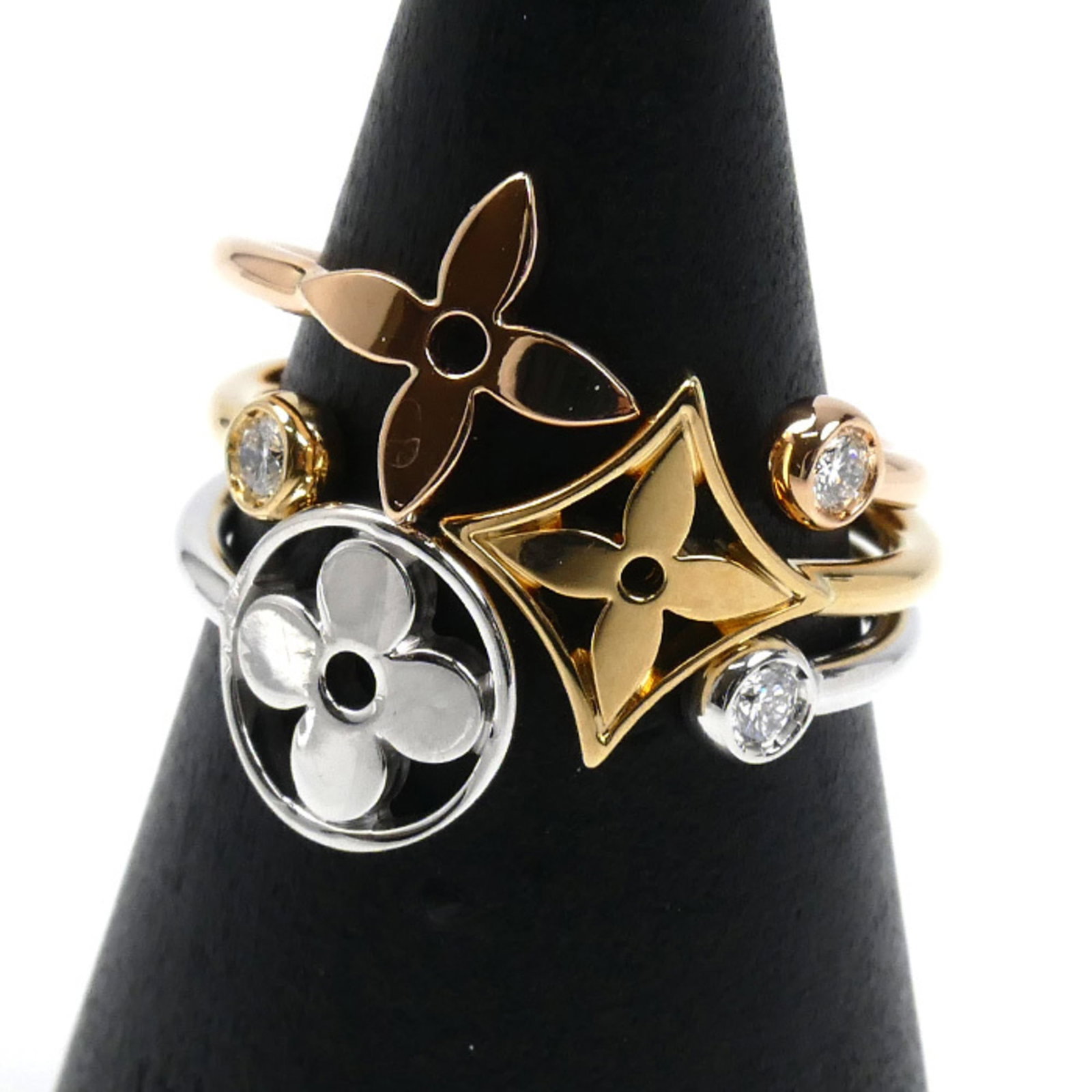 LOUIS VUITTON Band Ring Pink Gold (18K) White Gold (18K) Yellow Gold (18K): LOUIS VUITTON Band Ring Pink Gold (18K) White Gold (18K) Yellow Gold (18K) Pink gold, white gold, and yellow gold come together in this stunning Louis Vuitton band ring, a true testament to the brand'
