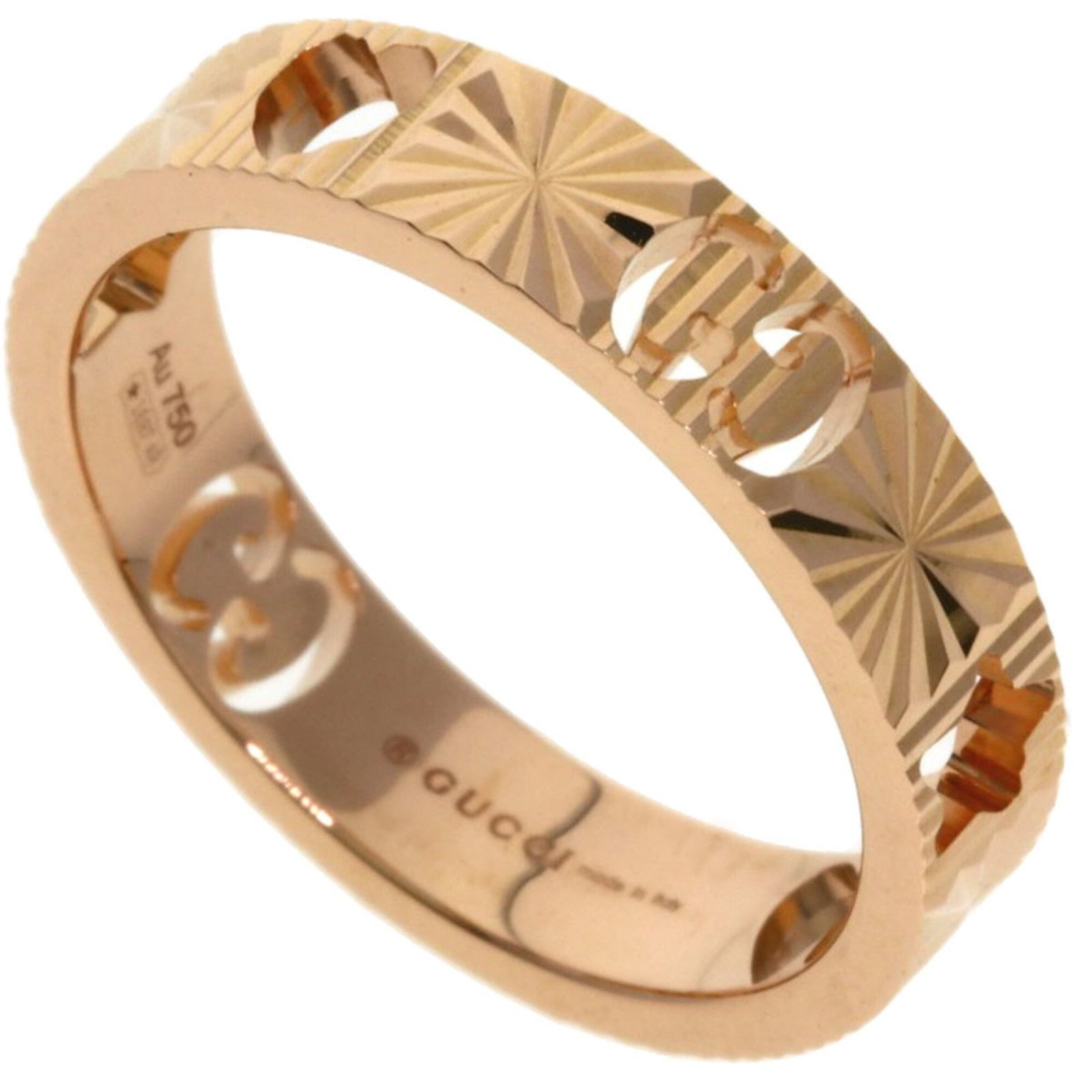 GUCCI Band Ring Pink Gold (18K): GUCCI Band Ring Pink Gold (18K) Pink gold 18K band ring from Gucci, featuring a delicate design. The ring has minor signs of wear, with small scratches or light marks, but remains in very good