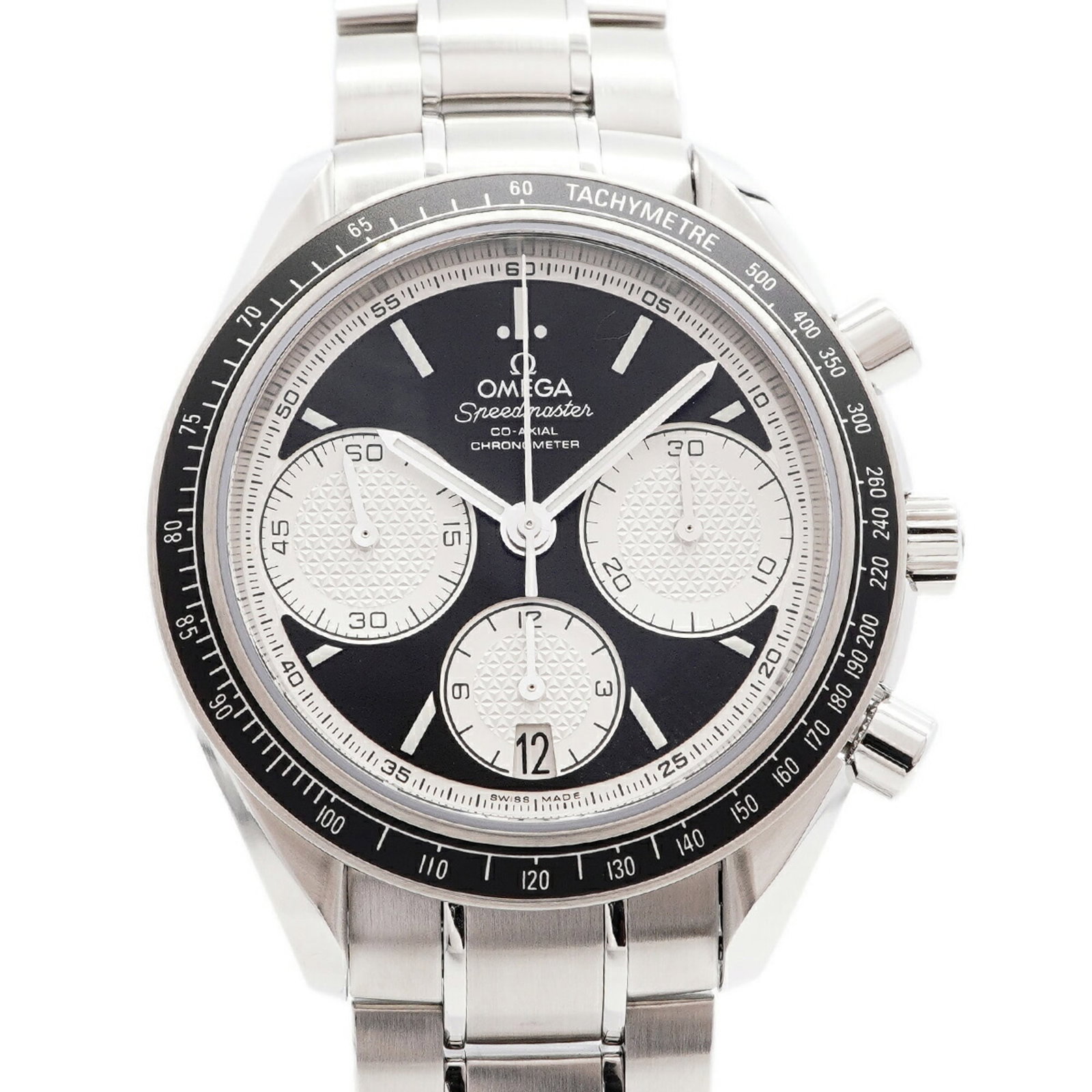 OMEGA Wristwatch Stainless Steel: OMEGA Wristwatch Stainless Steel Stainless steel band and black dial make for a sleek and timeless design. This Omega wristwatch features a self-winding automatic movement and a 40mm case diameter,
