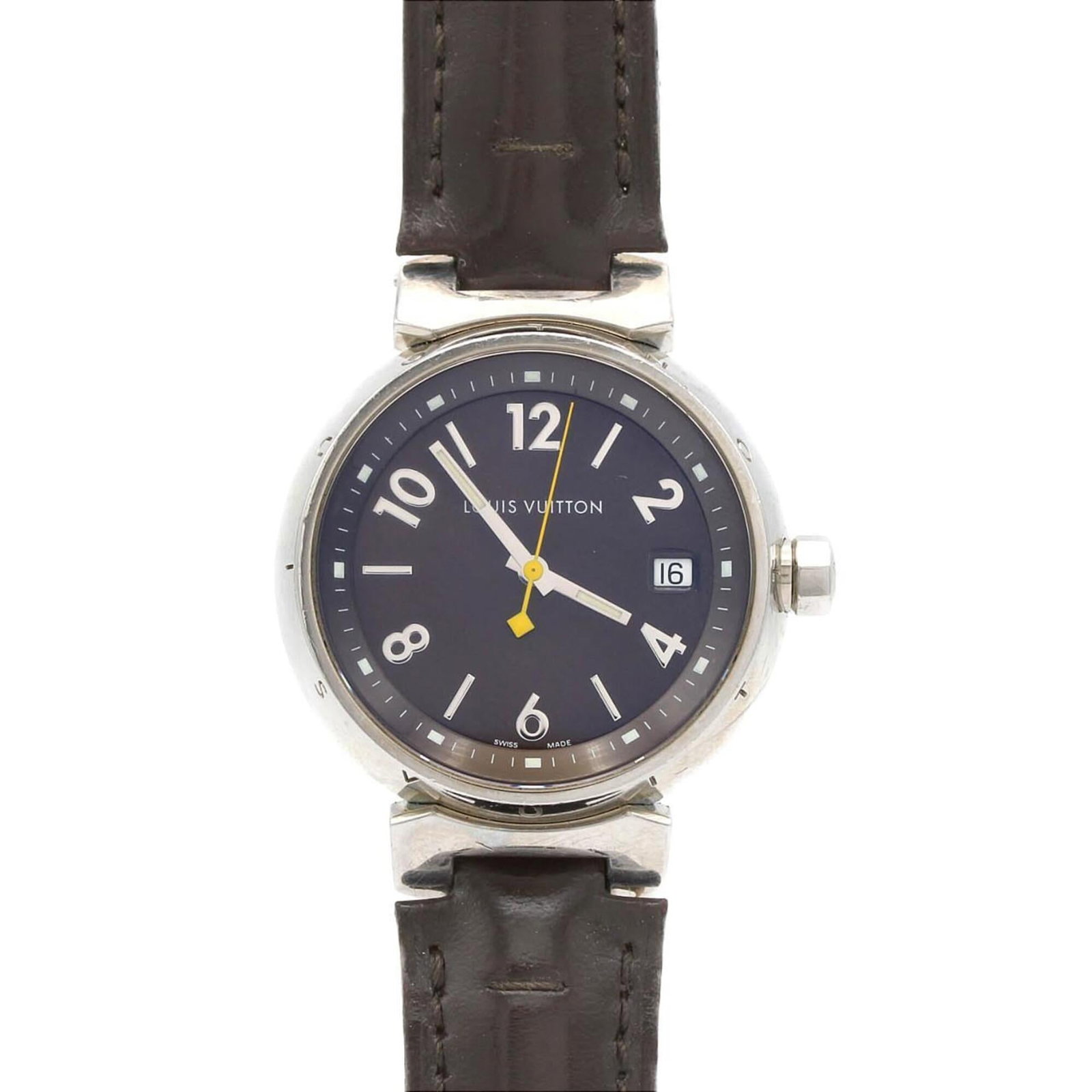 LOUIS VUITTON Wristwatch Stainless Steel: LOUIS VUITTON Wristwatch Stainless Steel Stainless steel case, a sleek and modern touch, complements the classic design of this Louis Vuitton wristwatch. The brown dial adds a warm, earthy tone, while