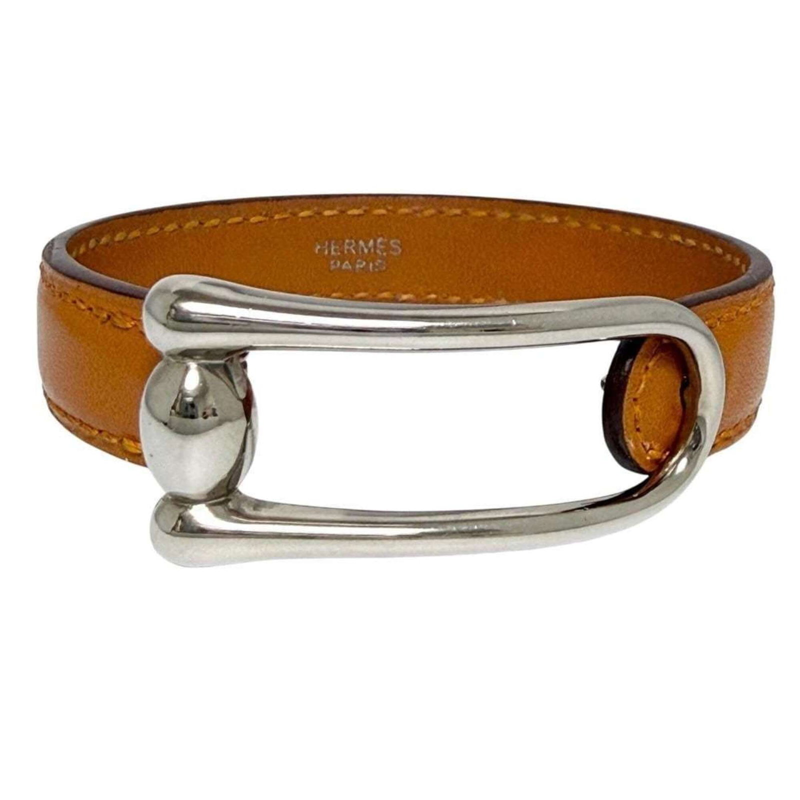 HERMES Charm Bracelet Leather Metal: HERMES Charm Bracelet Leather Metal Brown leather and metal charm bracelet from Hermes, gently used with minor signs of wear, featuring a classic 15.5cm length. The bracelet showcases a subtle,