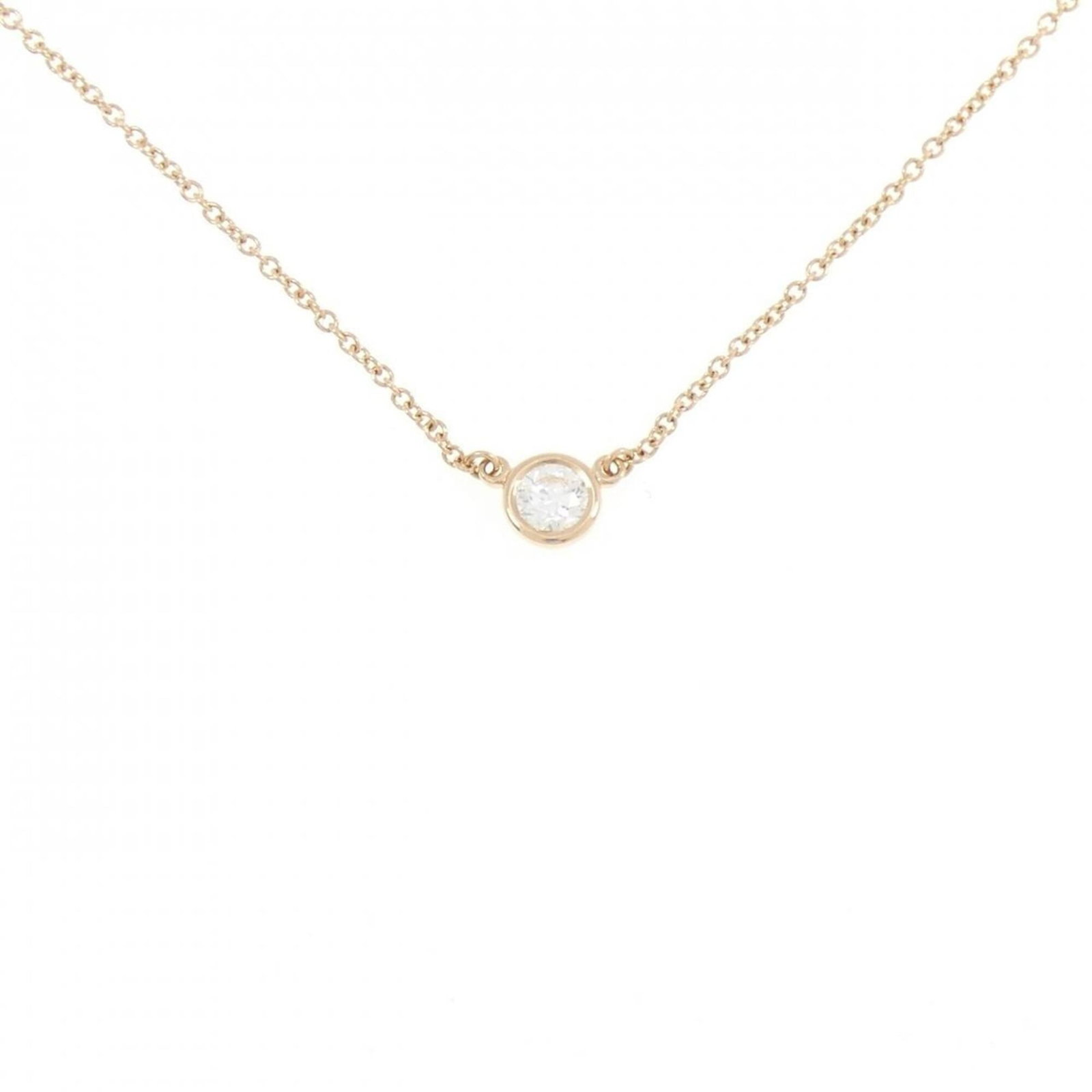 TIFFANY Pink Gold (18K): TIFFANY Pink Gold (18K) Pink gold (18K) necklace with a 0.19ct diamond pendant, showcasing a delicate 4.8mm x 4.8mm diamond, set in a refined 41cm necklace. This elegant piece is crafted from
