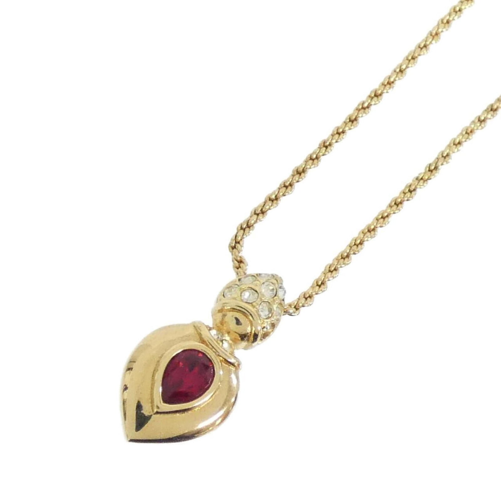 CHRISTIAN DIOR Clear Gold Red Color: CHRISTIAN DIOR Clear Gold Red Color Clear gold and striking red hues come together in this elegant Christian Dior necklace, featuring a 23mm x 11mm pendant that adds a touch of sophistication to any