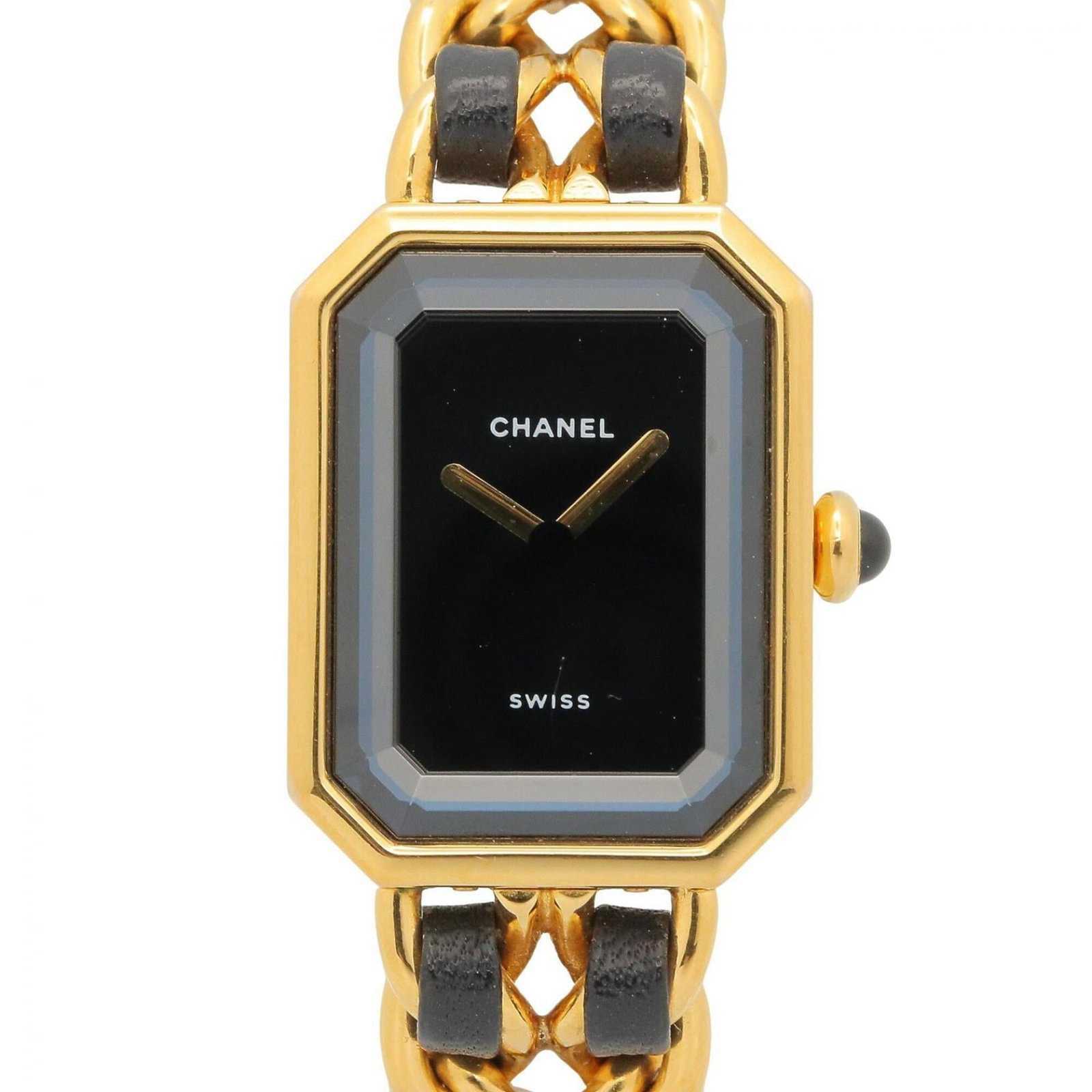 CHANEL Wristwatch Gold Plated: CHANEL Wristwatch Gold Plated Gold plated Chanel wristwatch with a sleek black dial and a comfortable leather strap, featuring a quartz movement for reliable timekeeping. The 20mm case and 14.5cm