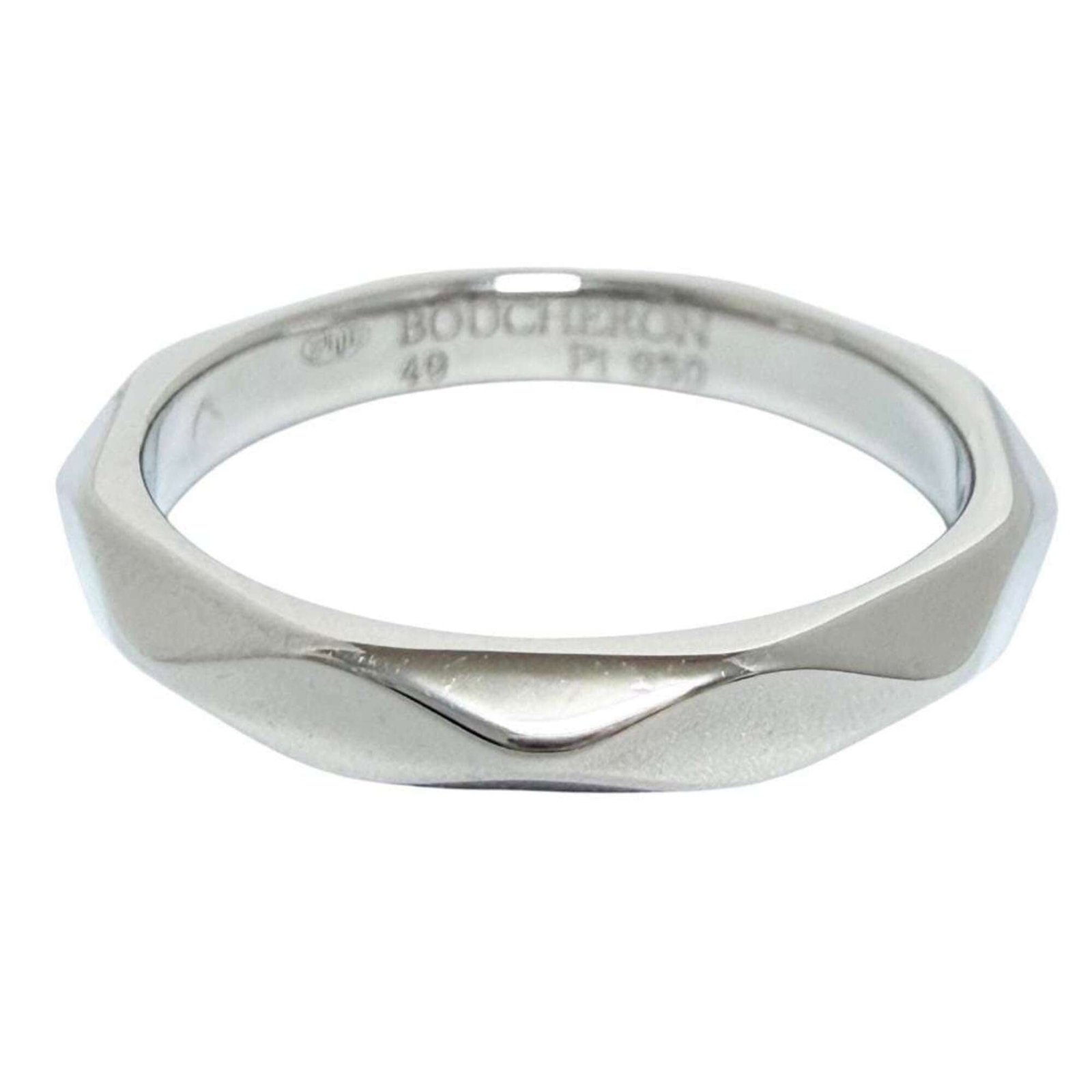 BOUCHERON Band Ring Platinum 950: BOUCHERON Band Ring Platinum 950 Platinum 950, a hallmark of luxury, is the material behind this Boucheron band ring, crafted with attention to detail. Gently used with minor signs of wear, this piece