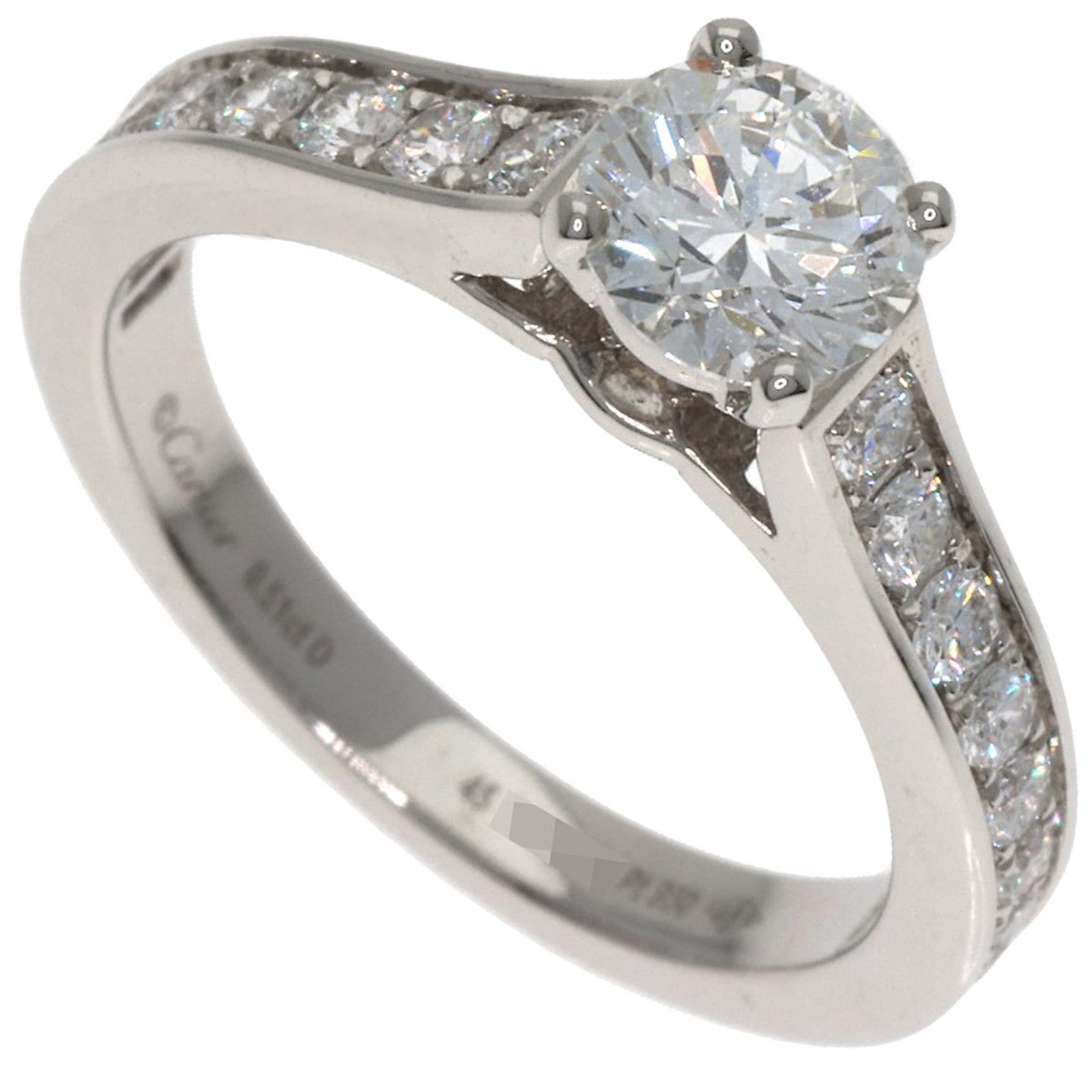 CARTIER Band Ring Platinum 950: CARTIER Band Ring Platinum 950 Platinum 950 Cartier Band Ring with Diamond Stone, available in US Size 3.5. This gently used band ring features a diamond stone and is made from high-quality platinum 9