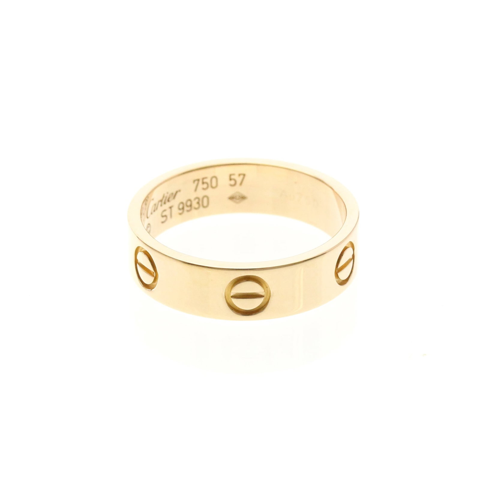 CARTIER Band Ring Pink Gold (18K): CARTIER Band Ring Pink Gold (18K) Pink gold Cartier band ring, 18K, in a classic fashion design. This gently used piece features a 57 US size, 5.5mm width, and weighs 6.1g. Minor signs of wear are pre