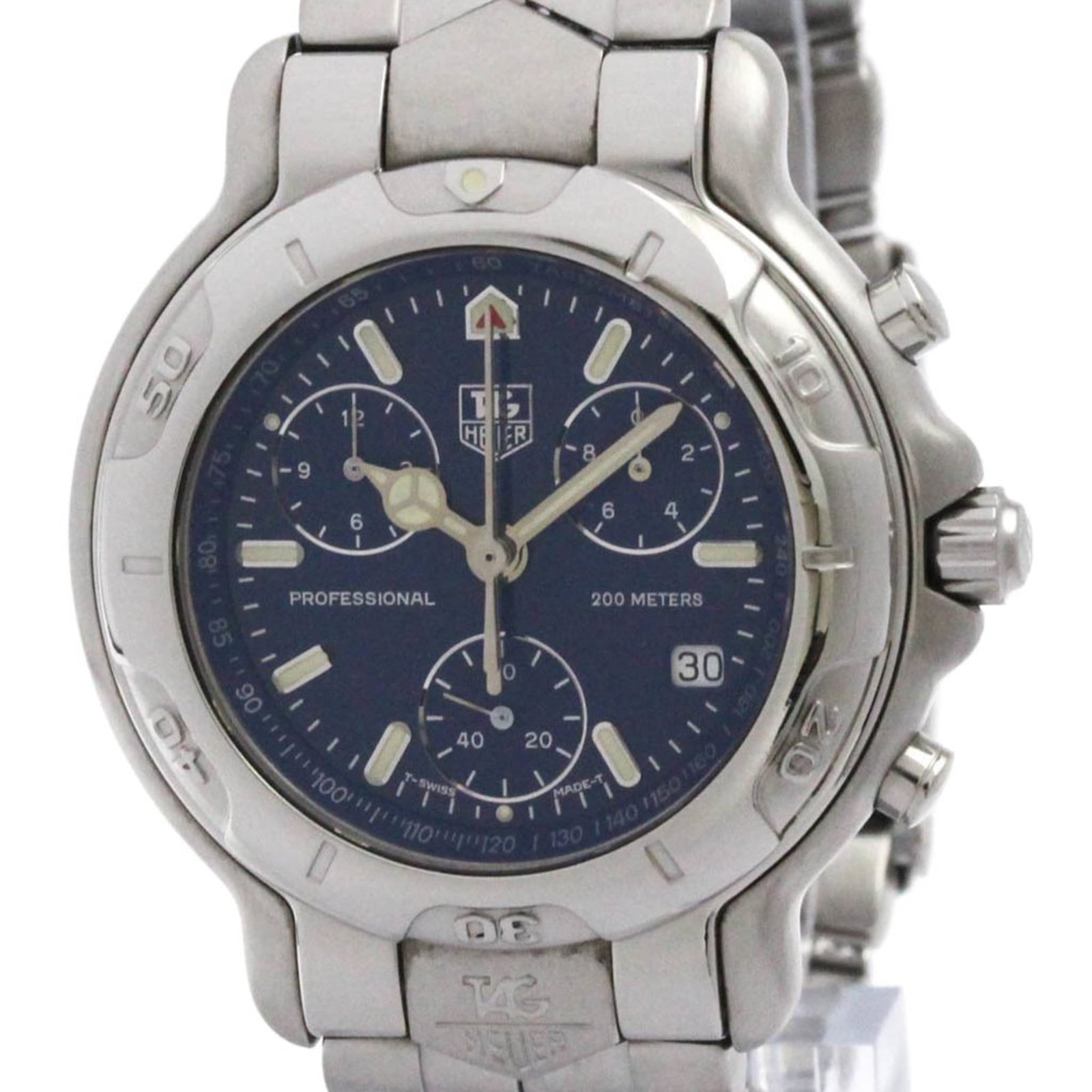 TAG HEUER Wristwatch Stainless Steel: TAG HEUER Wristwatch Stainless Steel Stainless steel case and band, a sporty touch to any outfit, this TAG HEUER CH1111 chronograph watch boasts a sleek 40mm design. The blue dial adds a pop of color,