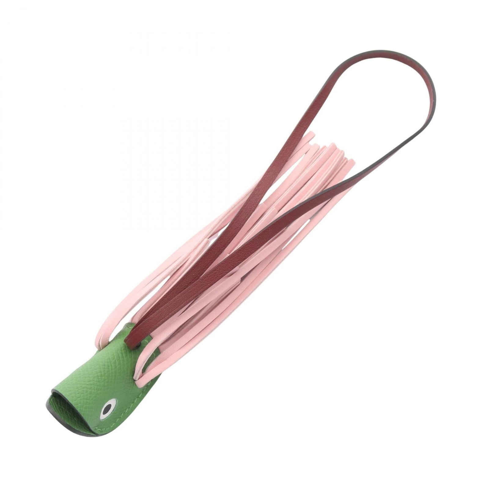 HERMES Handbag Charm Agneau Milo Epsom Leather: HERMES Handbag Charm Agneau Milo Epsom Leather Agneau Milo Epsom leather is a unique material used in this handbag charm, adding a touch of elegance to any accessory. The Bordeaux, Green, or Pink colo