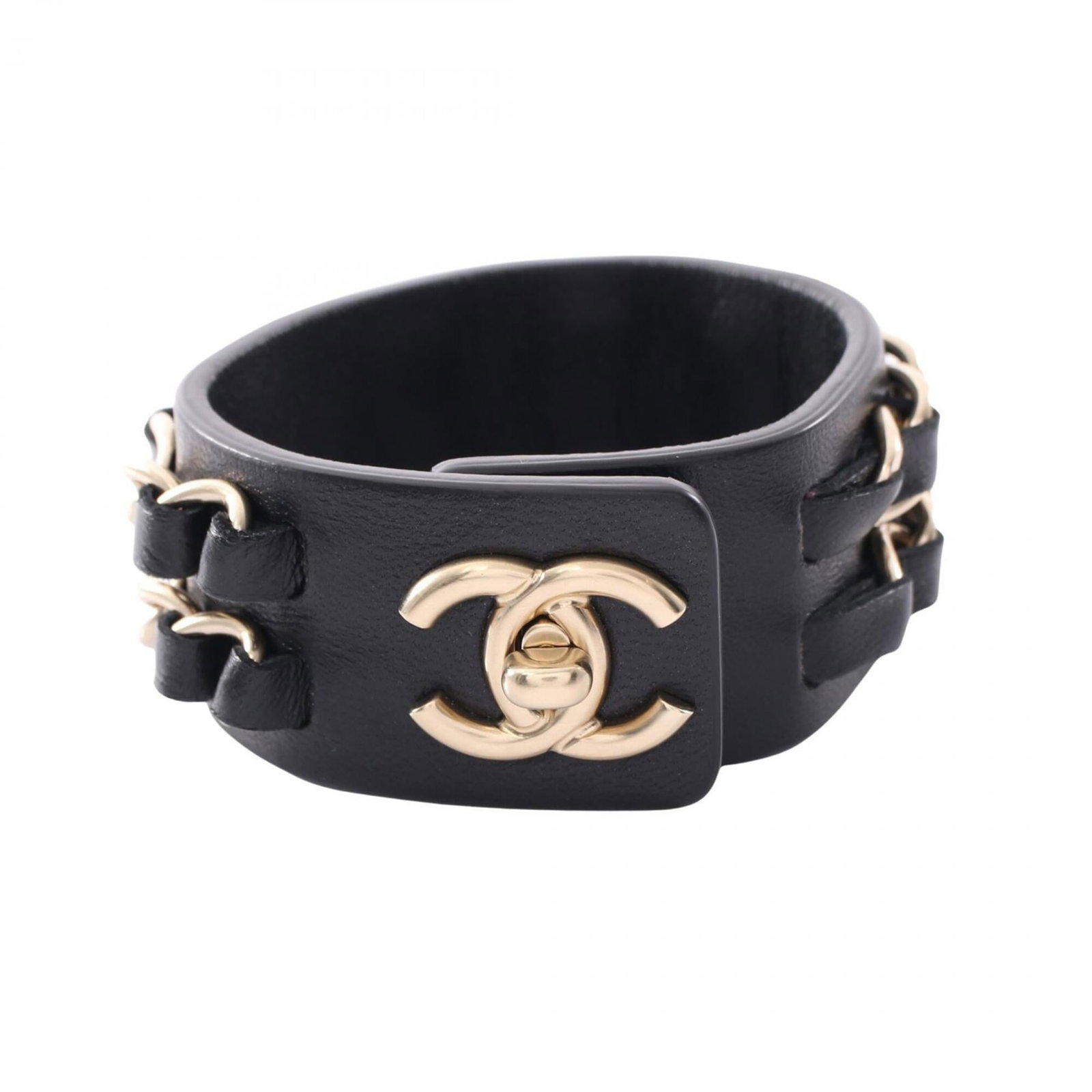 CHANEL Charm Bracelet Gold Plating Leather: CHANEL Charm Bracelet Gold Plating Leather Gold plating and sleek leather come together in this classic CHANEL charm bracelet, available in a timeless black finish. Measuring 16cm in length, this