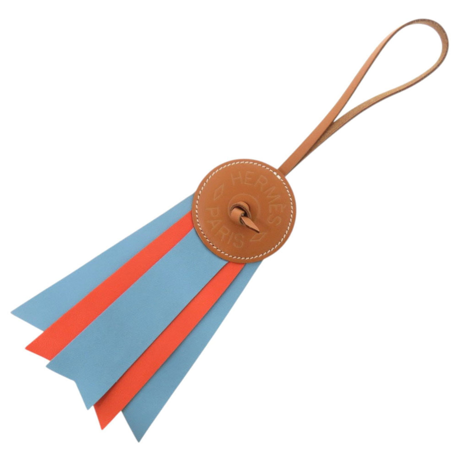 HERMES Handbag Charm Leather: HERMES Handbag Charm Leather Item Specifics: Brand: Hermes Country of Origin: France MPN: 064271CABE Type: Handbag charm Gender: Women Material: Leather Color: Blue atoll, Brown, Orange Condition: