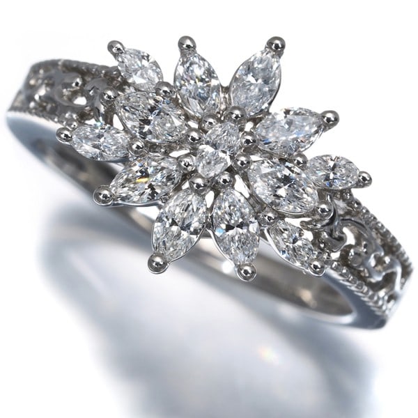 Gstv Ring Diamond 0.70Ct Marquise-Cut Flower Us7.25-7.5 950 Platinum: Gstv Ring Diamond 0.70Ct Marquise-Cut Flower Us7.25-7.5 950 Platinum Platinum ring featuring a 0.70ct marquise-cut diamond, set in a 950 platinum band with a ring size of US7.25-7.5. The diamond has