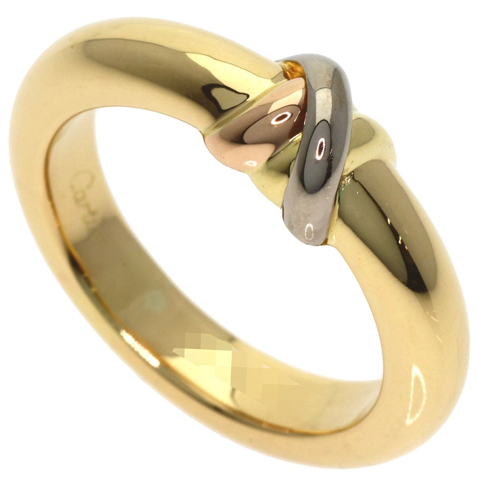 CARTIER Band Ring Pink Gold (18K) White Gold (18K) Yellow Gold (18K): CARTIER Band Ring Pink Gold (18K) White Gold (18K) Yellow Gold (18K) Pink gold, white gold, and yellow gold band ring from Cartier, available in US size 8. This gently used ring features minor signs o