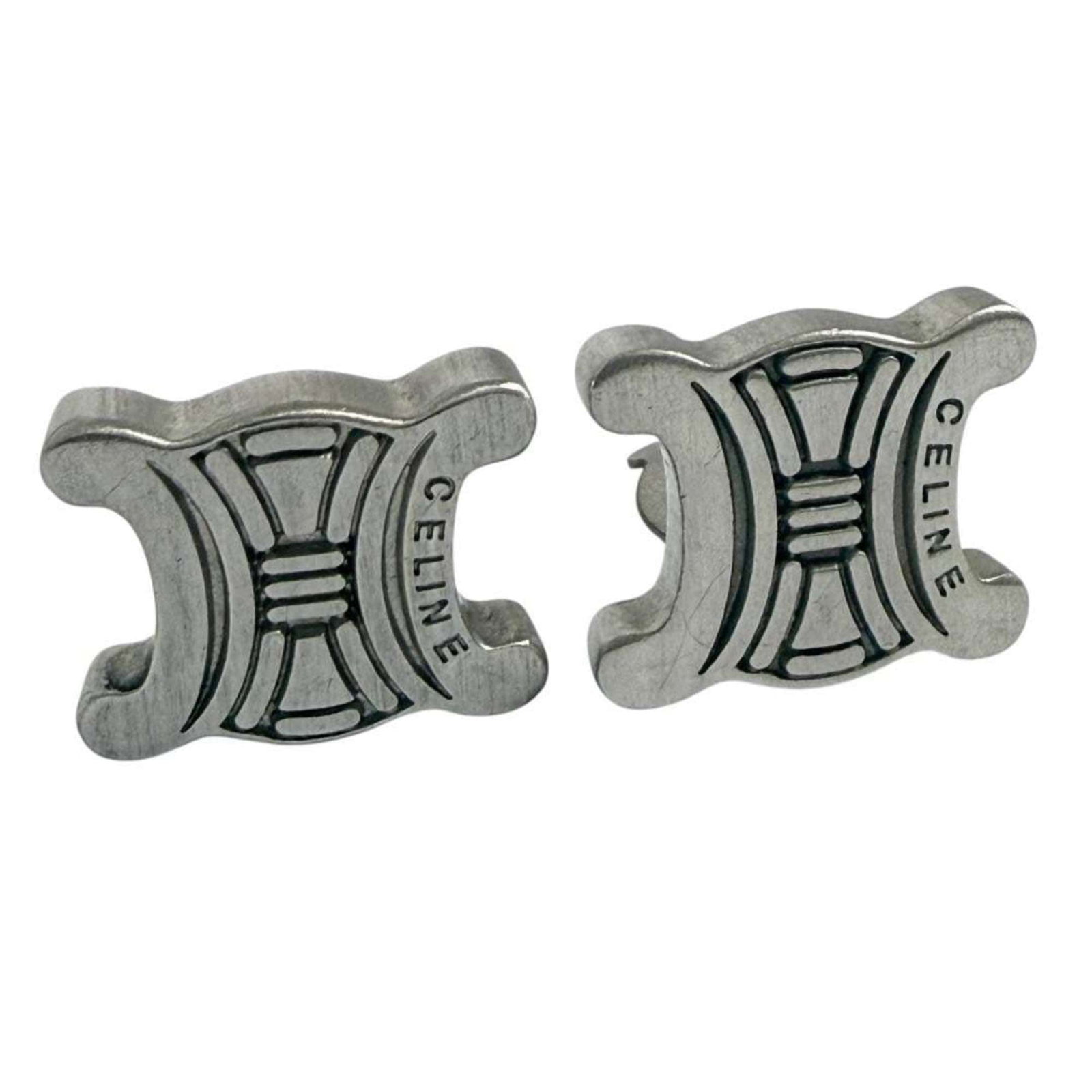 CELINE Clip Earrings Metal: CELINE Clip Earrings Metal 17.00mm x 18.00mm metal clip earrings from Celine, gently used with minor signs of wear, including small scratches or light marks. The item is in very good condition, making