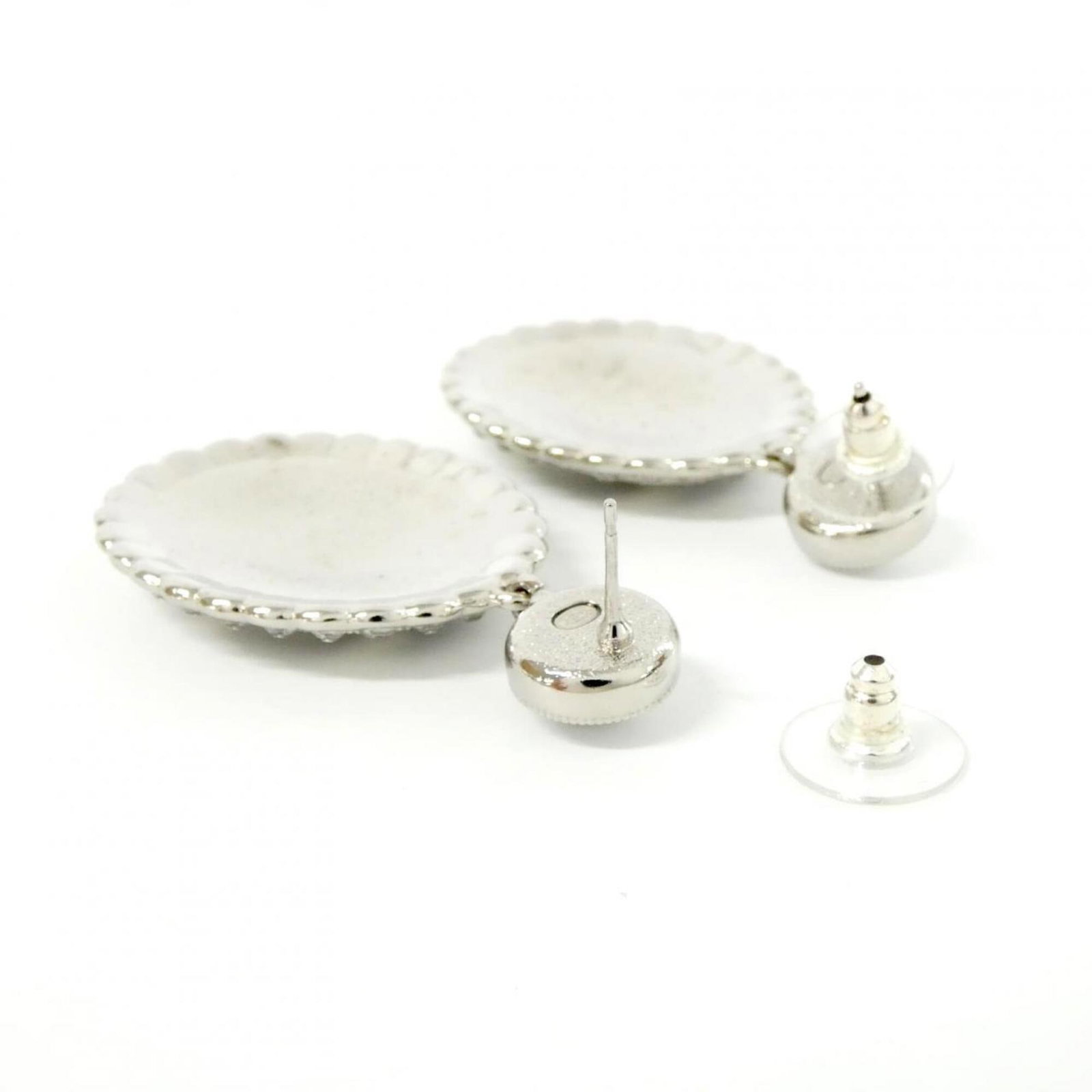 CHANEL Stud Earrings Silver White - 3