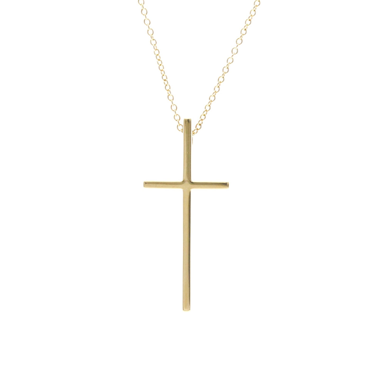 TIFFANY Yellow Gold (18K): TIFFANY Yellow Gold (18K) Yellow gold (18K) Tiffany Metro Cross Necklace. This 18K yellow gold necklace features a 30.5mm x 13.5mm pendant with a 45 cm chain circumference, crafted from genuine 18K