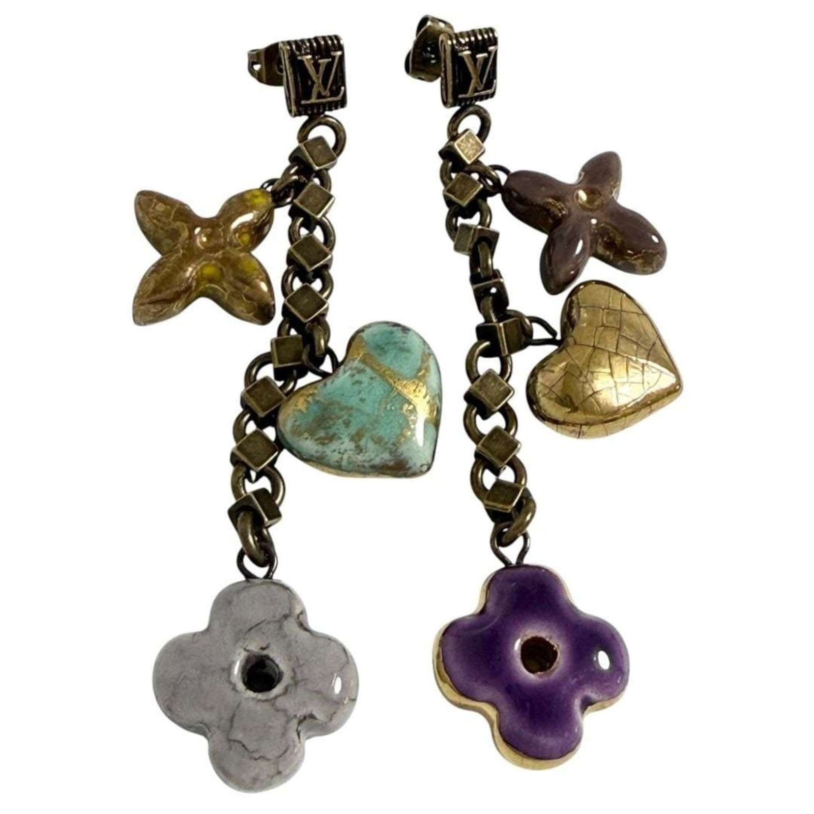 LOUIS VUITTON Drop Earrings Metal: LOUIS VUITTON Drop Earrings Metal Made from high-quality metal, these Louis Vuitton drop earrings showcase the iconic brand's signature style. With a gently used condition and minor signs of wear,