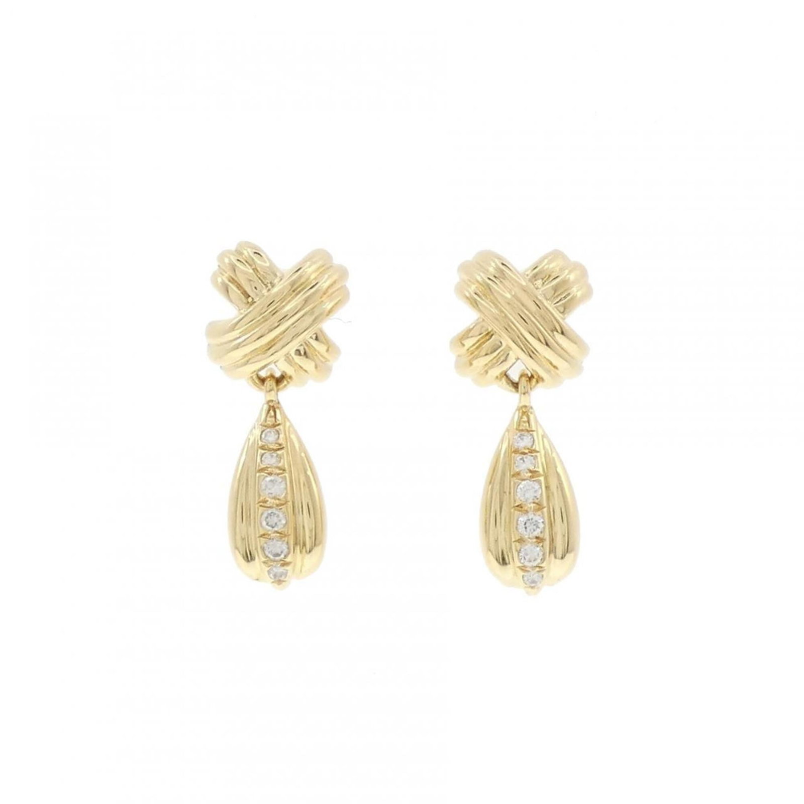 TIFFANY Drop Earrings Yellow Gold (18K): TIFFANY Drop Earrings Yellow Gold (18K) Yellow gold (18K) drop earrings adorned with a 20.70mm x 8.20mm diamond, crafted in a style that showcases the elegance of Tiffany's design. Gently used with mi