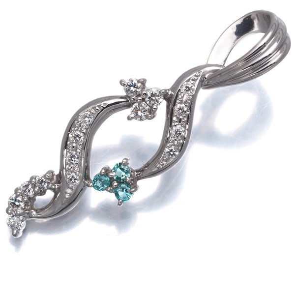 Tamura Munetaka Pendant Paraiba Tourmaline Diamond 0.32Ct Twist18K Wg: Tamura Munetaka Pendant Paraiba Tourmaline Diamond 0.32Ct Twist18K Wg Tamura Munetaka's 18k white gold pendant showcases a stunning Paraiba Tourmaline, a rare and vibrant gemstone, surrounded by a