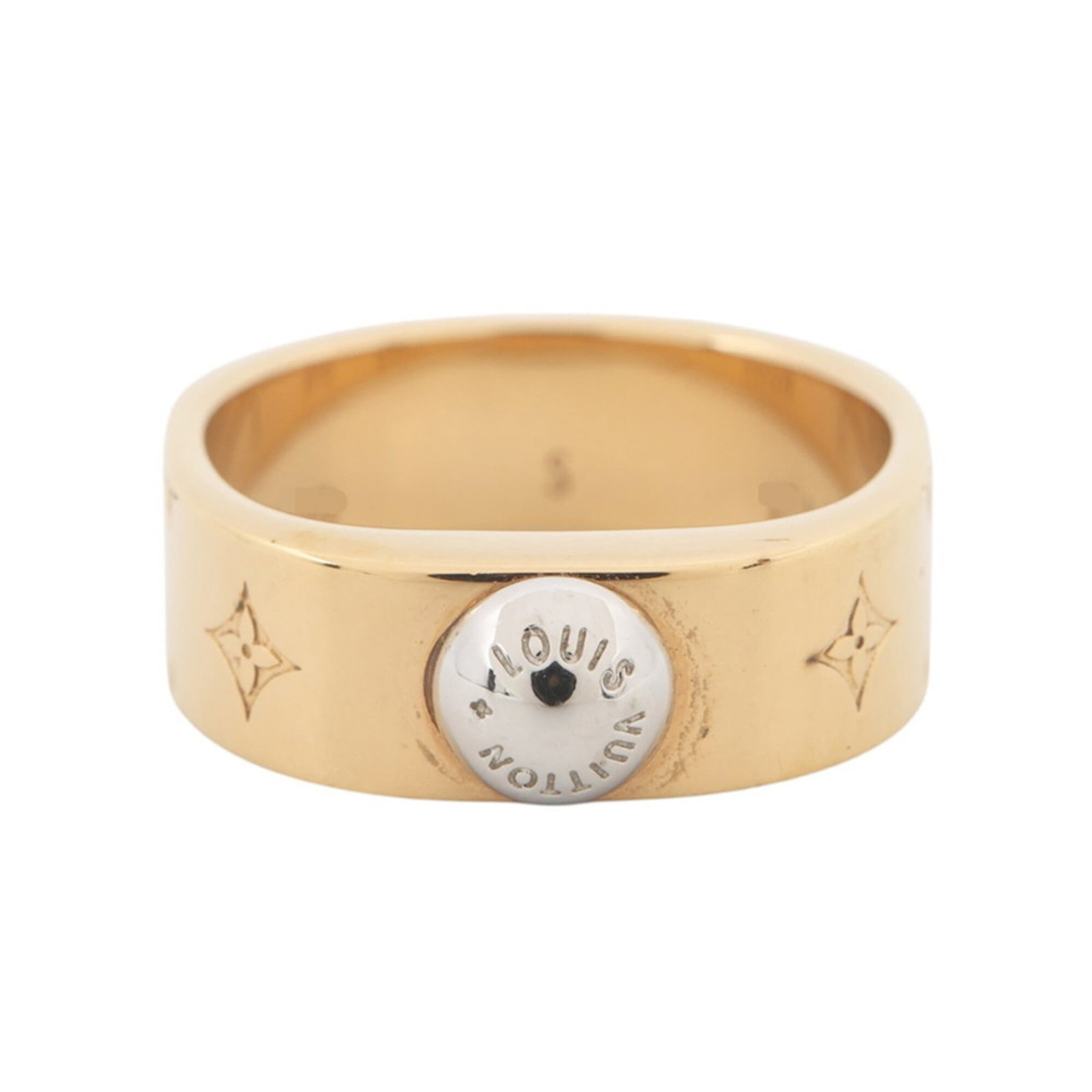 LOUIS VUITTON Band Ring Metal: LOUIS VUITTON Band Ring Metal Metal band ring from Louis Vuitton, crafted in Italy, features a classic design with a metal band. The item is in very good condition, gently used with minor signs of wea
