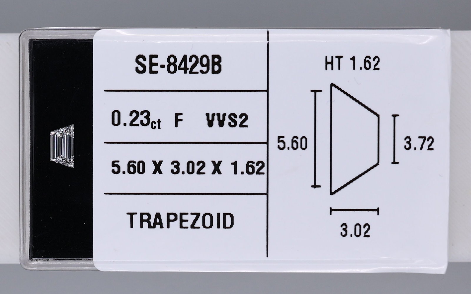 Trapezoid 0.23ct F VVS2 - Loose Natural Diamond: Trapezoid 0.23ct F VVS2 - Loose Natural Diamond Trapezoid cut diamond with a unique shape, featuring a 0.23ct natural white diamond with an F color, VVS2 clarity, and EX polish and symmetry. This