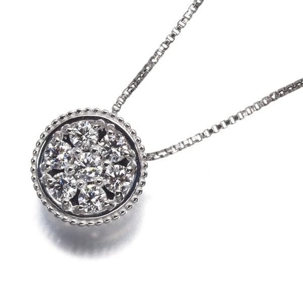 Diamond 0.189Ct Paved Milgrain Circle Necklace 900 850 Platinum: Diamond 0.189Ct Paved Milgrain Circle Necklace 900 850 Platinum 900/850 Platinum Diamond Paved Milgrain Circle Necklace showcases a stunning 0.189ct diamond set in a beautifully crafted milgrain