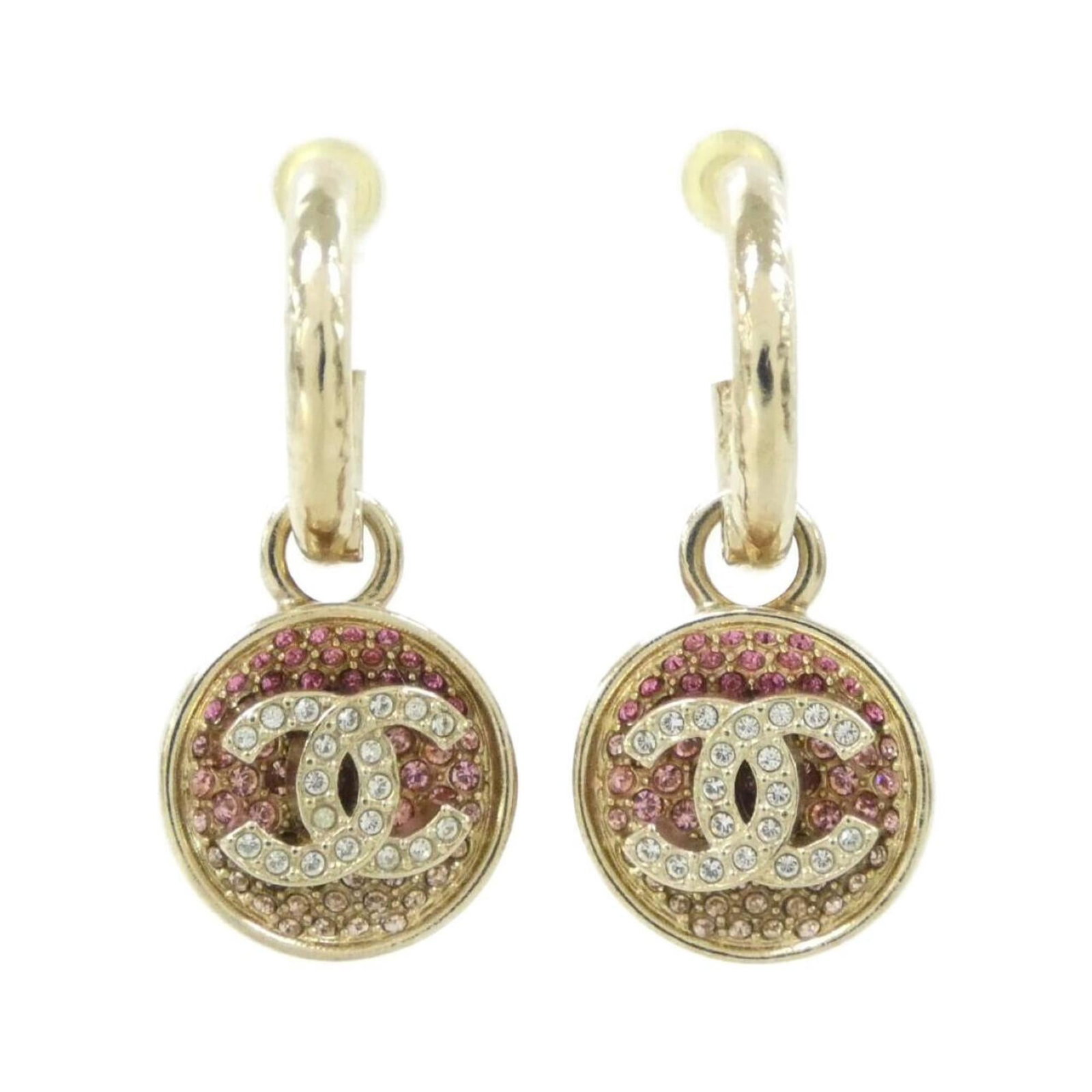 CHANEL Stud Earrings Gold Pink: CHANEL Stud Earrings Gold Pink Gold and pink crystal stud earrings from CHANEL, featuring a classic design with a subtle touch of femininity. Gently used with minor signs of wear, these earrings showc